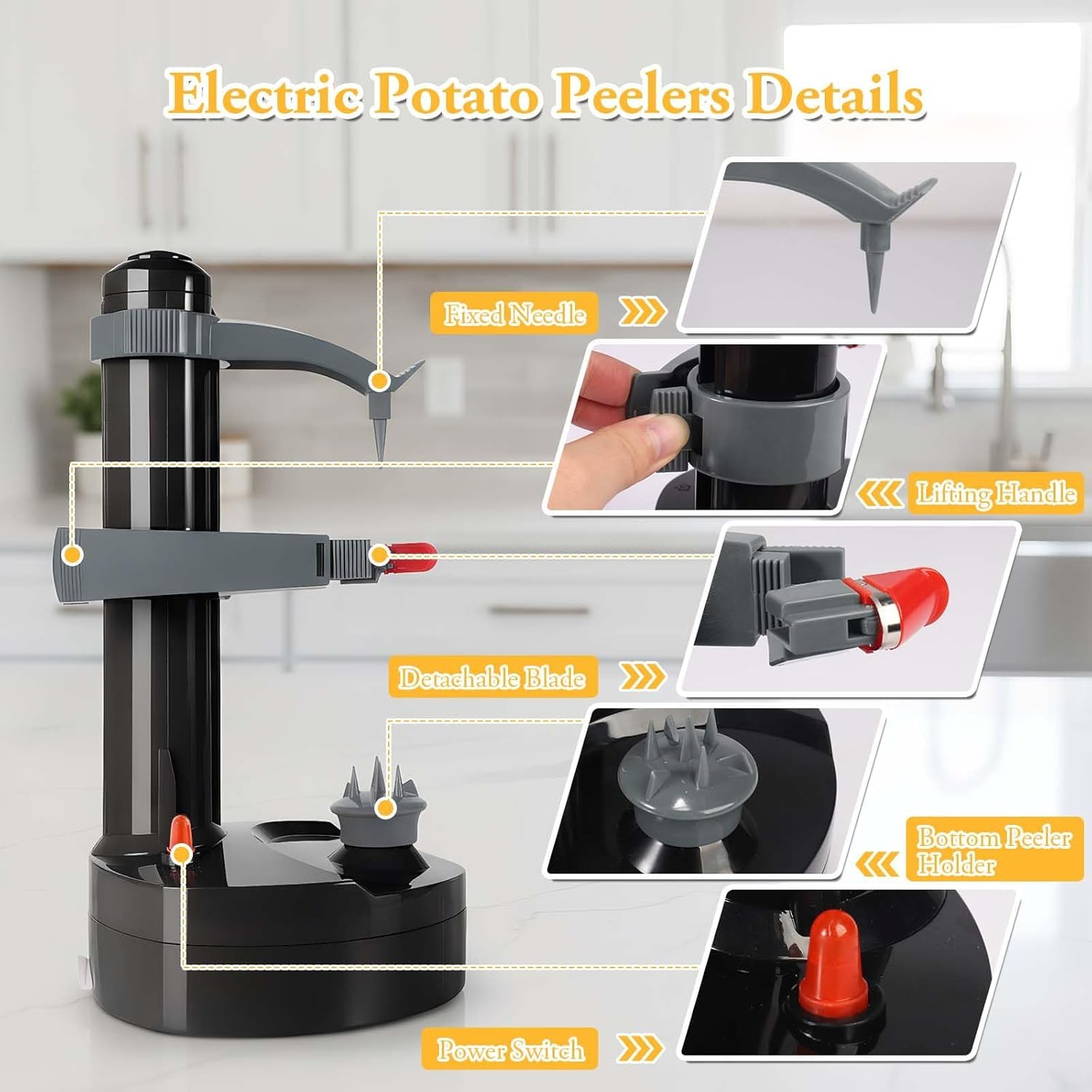 ele ELEOPTION Sbucciapatate elettrico multifunzione elettrico frutta mela pelapatate rotante automatico strumento per sbucciare la cucina nero