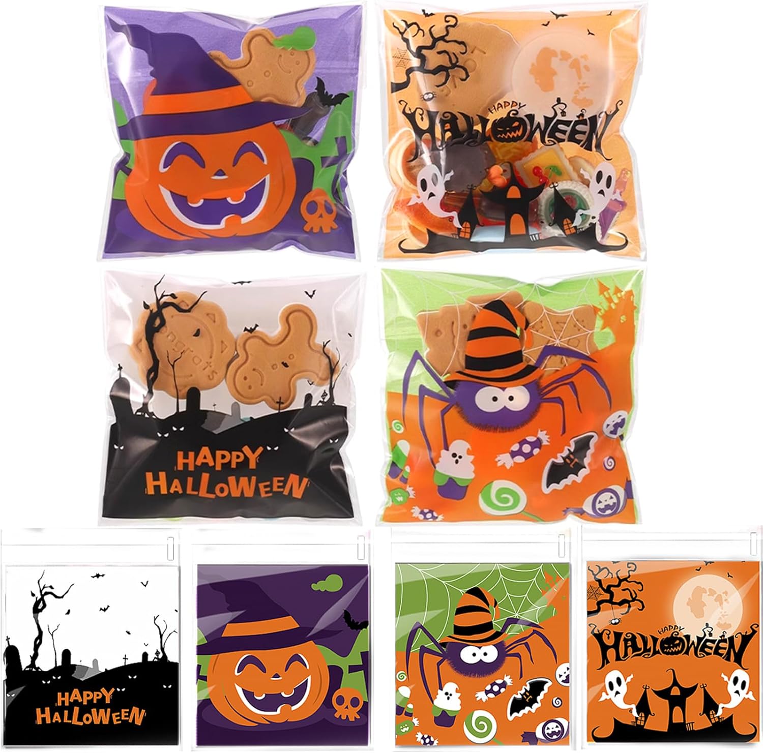 IHCEMIH Party Bags, 100 PCS Halloween Cellophane Sweet Bags Small Clear