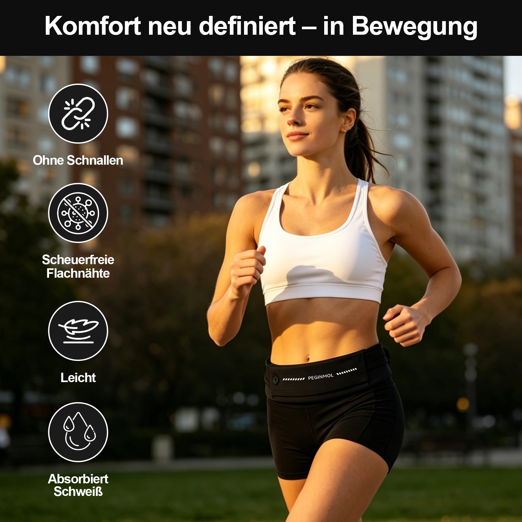 Laufgürtel für Handy, Hüfttasche für Running mit Schlüsselbund – Leicht Atmungsaktiv Wasserdicht, Mehrere Fächer, Reflektierend Kopfhöreranschluss – für Damen Herren zum Joggen, Sport, Reisen