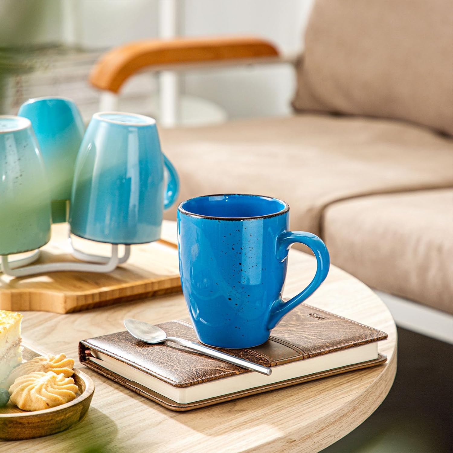 vancasso Navia Coffee Mug Set of 4, Ceramic 12 Oz Coffee Cups for Cappuccino, Latte, Tea, Multi Blue - Image 6