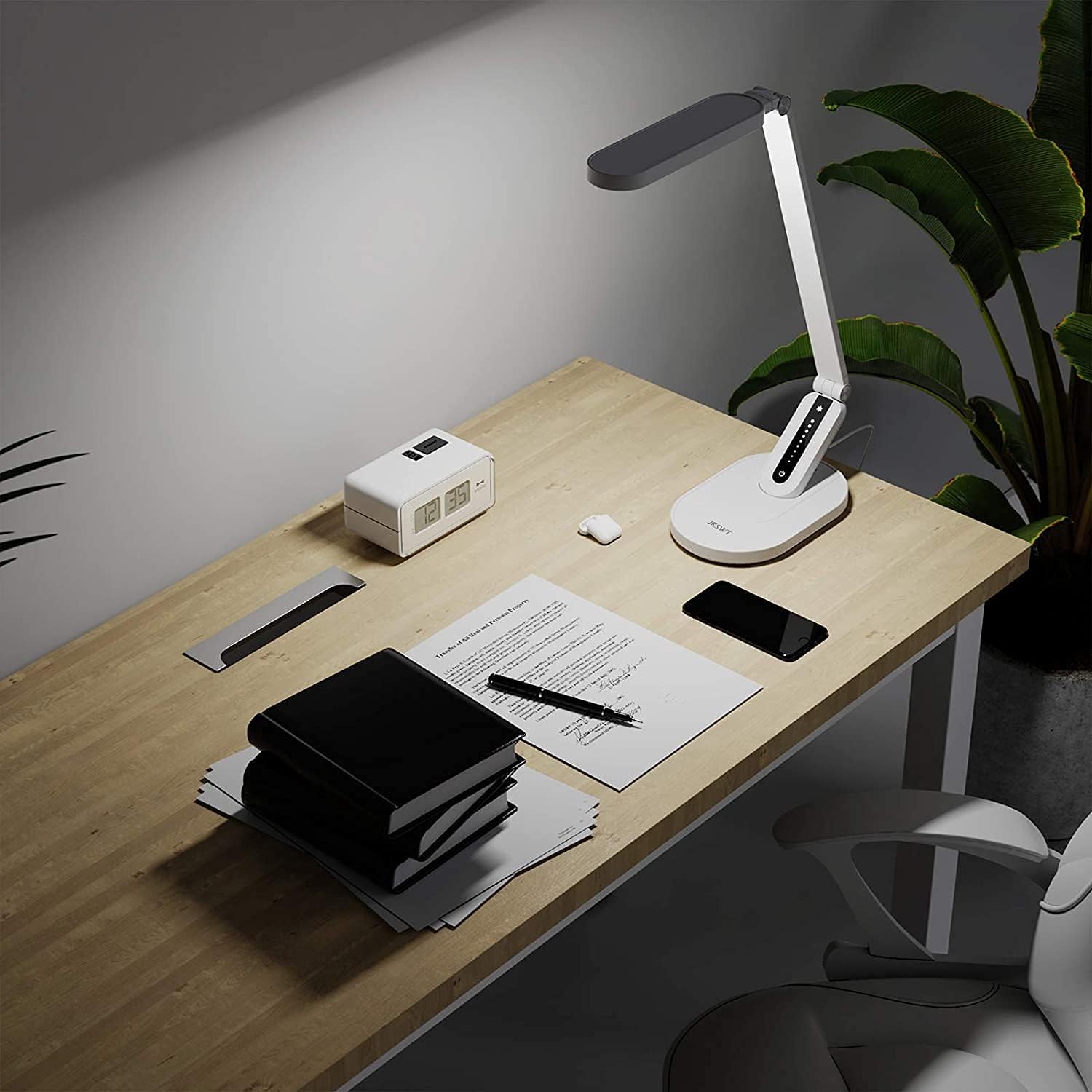 JKSWT Schreibtischlampe, für die Augenpflege Dimmbare Tischlampe mit 5 Farbmodi 72 LEDs mit USB-Ladeanschluss Touch-Steuerung und Memory-Funktion Bürolampe