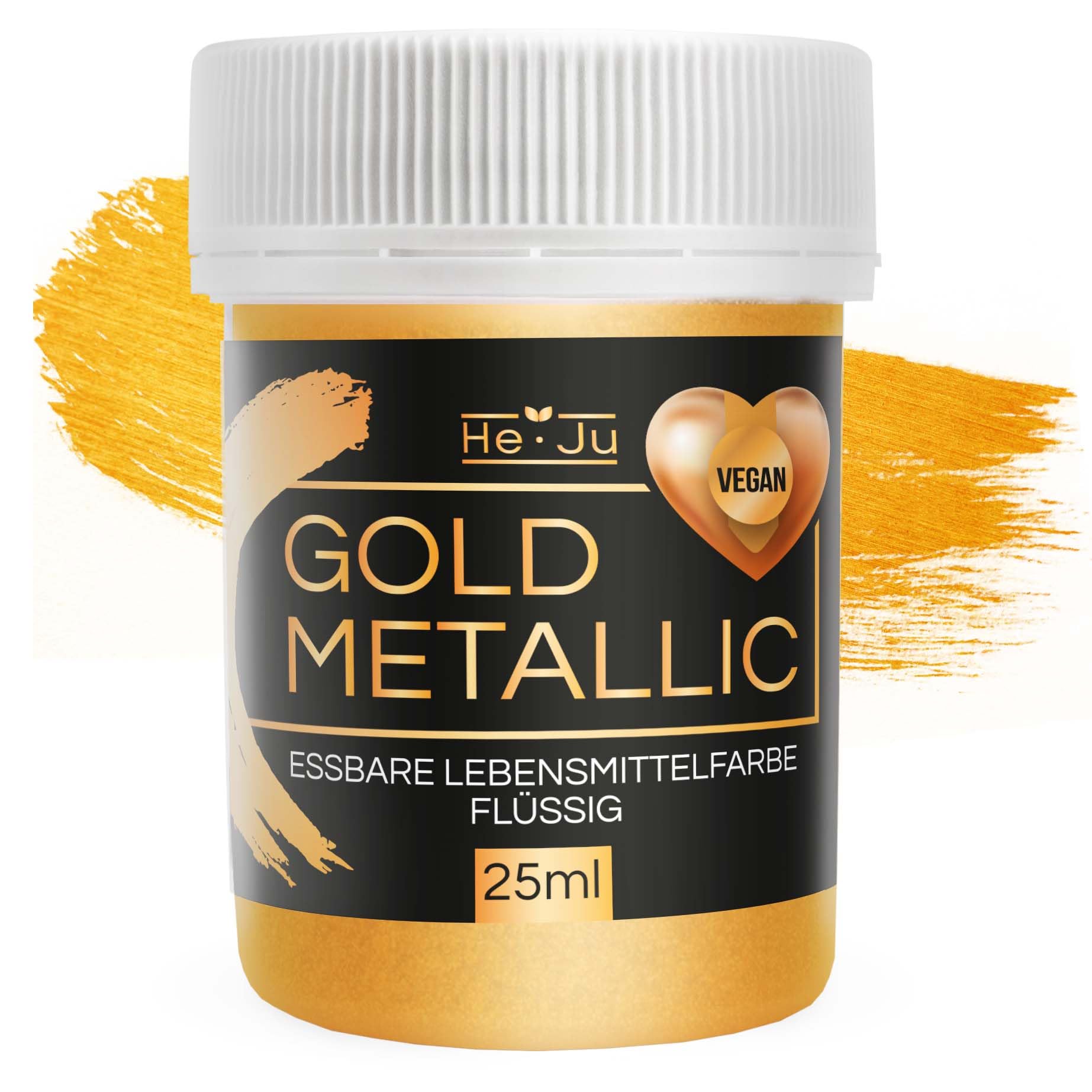 He-Ju Lebensmittelfarbe metallic gold flüssig 25ml, essbares Glitzer für Getränke und Lebensmittel (Gold Metallic, 25ml)