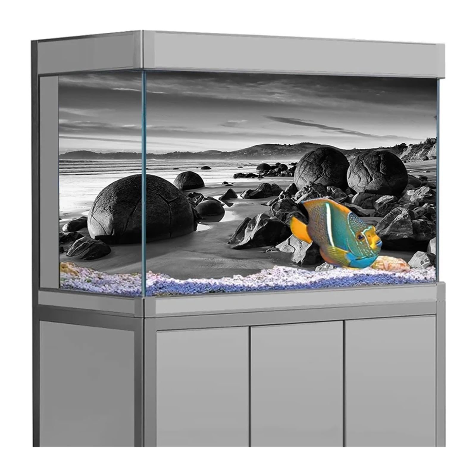 Poster Aquarium Autocollant de Fond d'aquarium, Affiche en Pierre Noire, décoration, Papier Peint Autocollant, arrière-Plan(54x122cm)