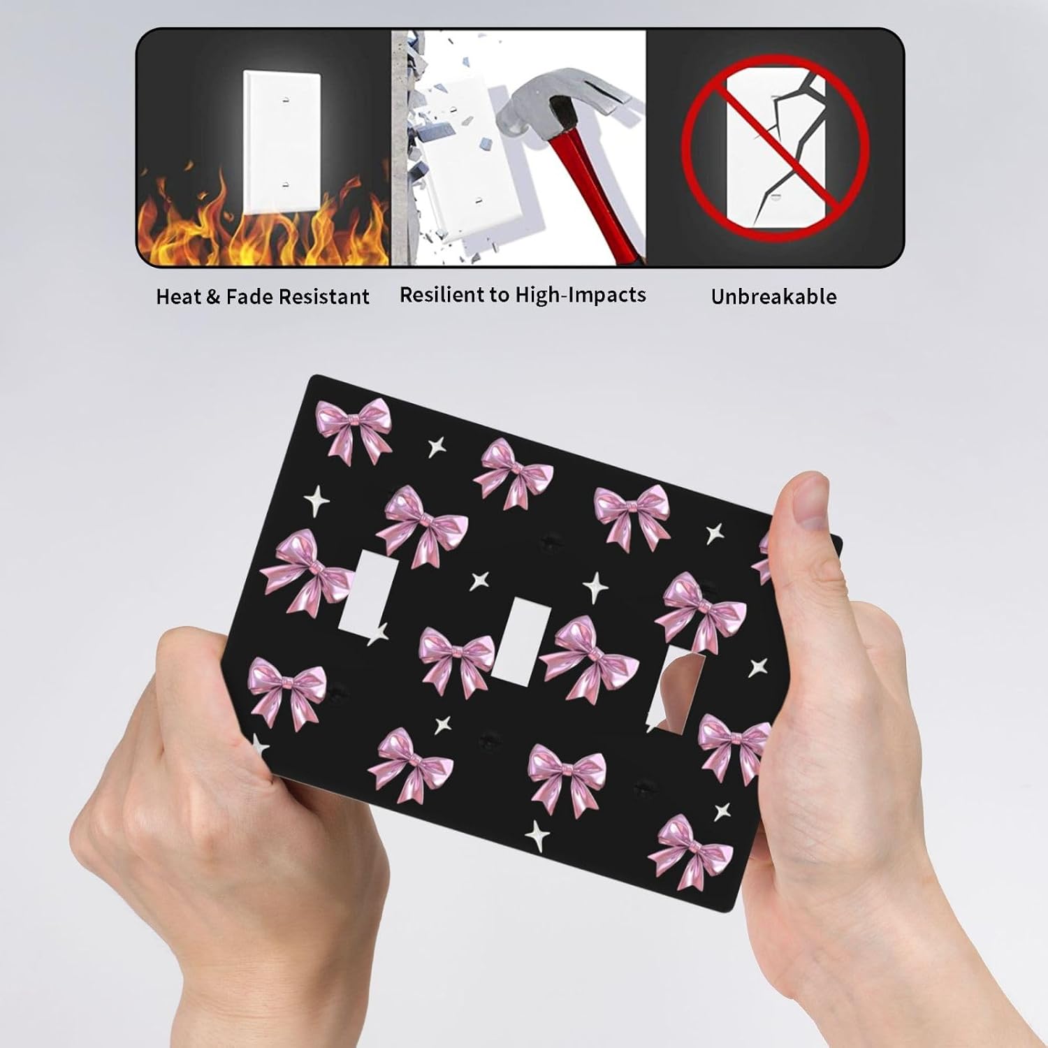 Pinkish-Black Bow Pink Bow 3 Gang Triple Toggle Light Switch Wall Plate Cover Decorative Electrical Faceplate for Rustic Barn Door Home Living Room Decorate image 5