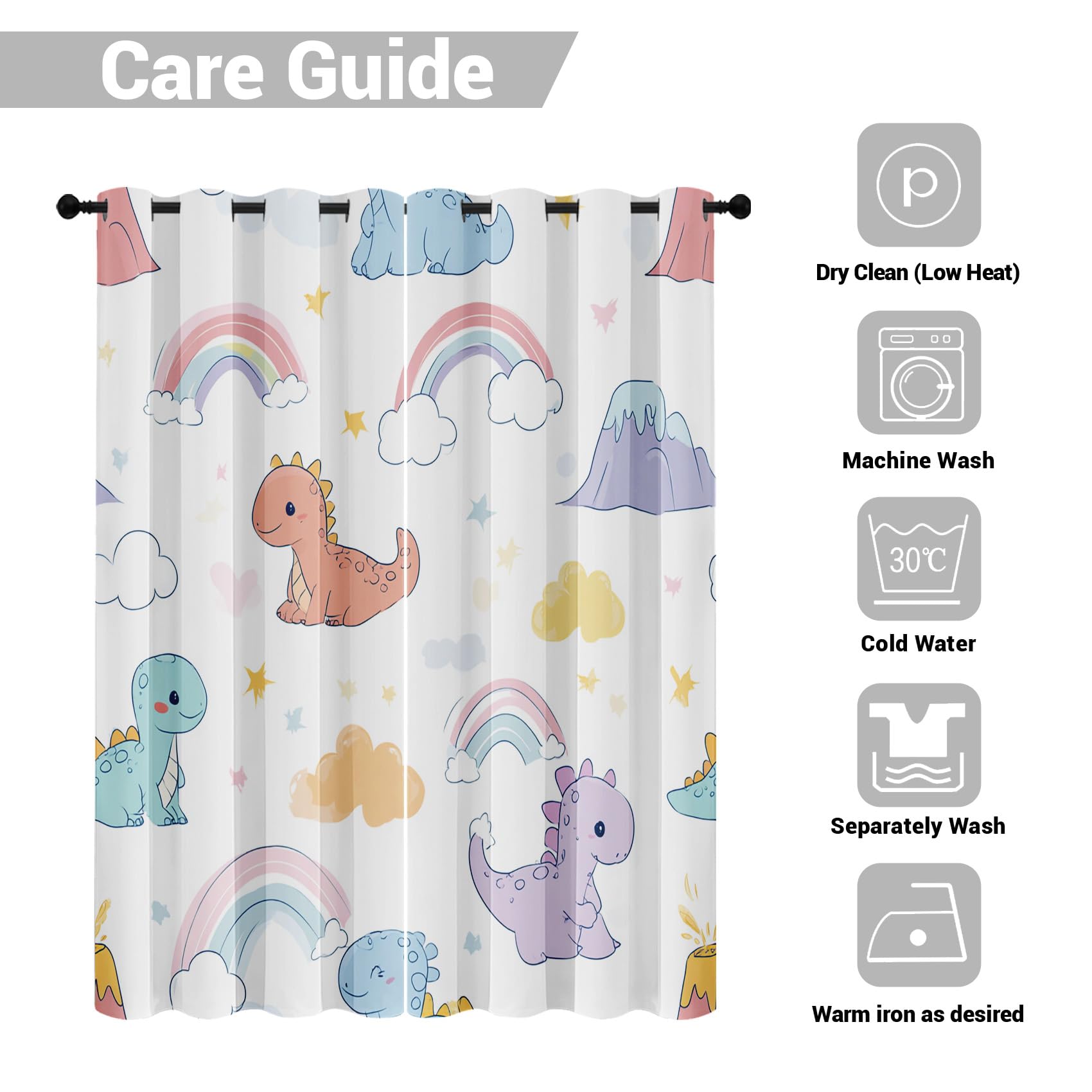 Générique Rideau Occultant Enfants Dinosaures Thermique Isolant Anti Froid Rideaux Bébé Animaux Dinos Mignon à Oeillets pour Chambre Salon Décoration 140L x 160H cm 2 Panneaux