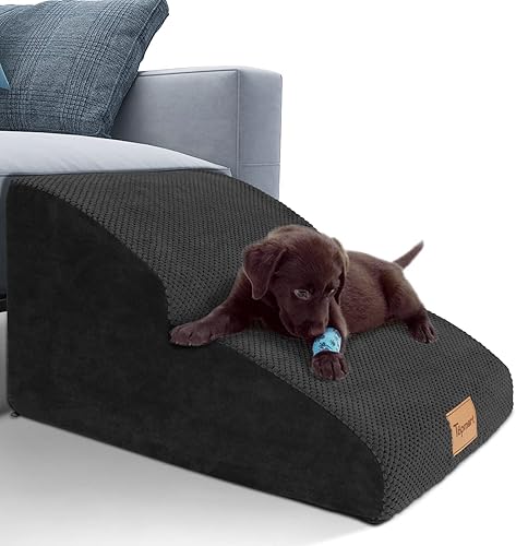 Topmart Rampasescalones de espuma para perros de 3 niveles, peldaños antideslizantes con cubierta impermeable, escaleras extra anchas y profundas
