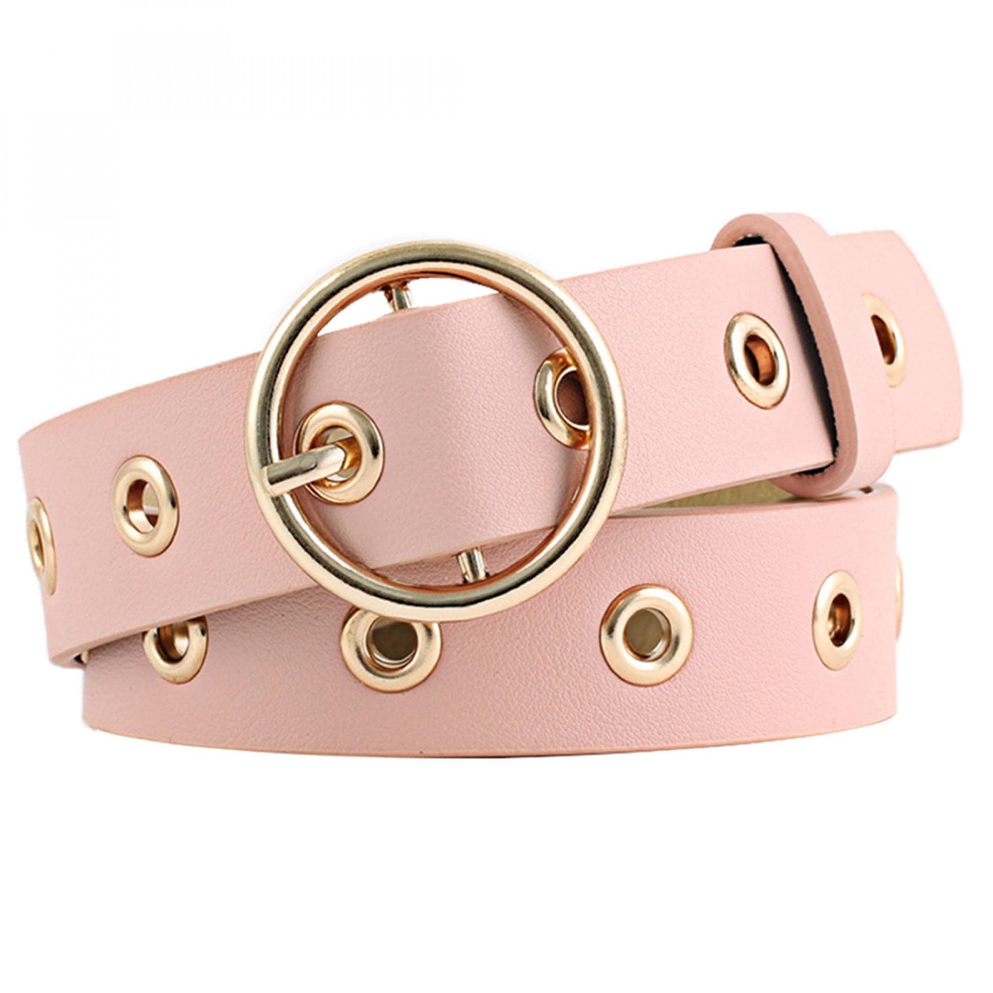 sourcing map Women Adjustable Single Pin Buckle Skinny Braided Belt Pink