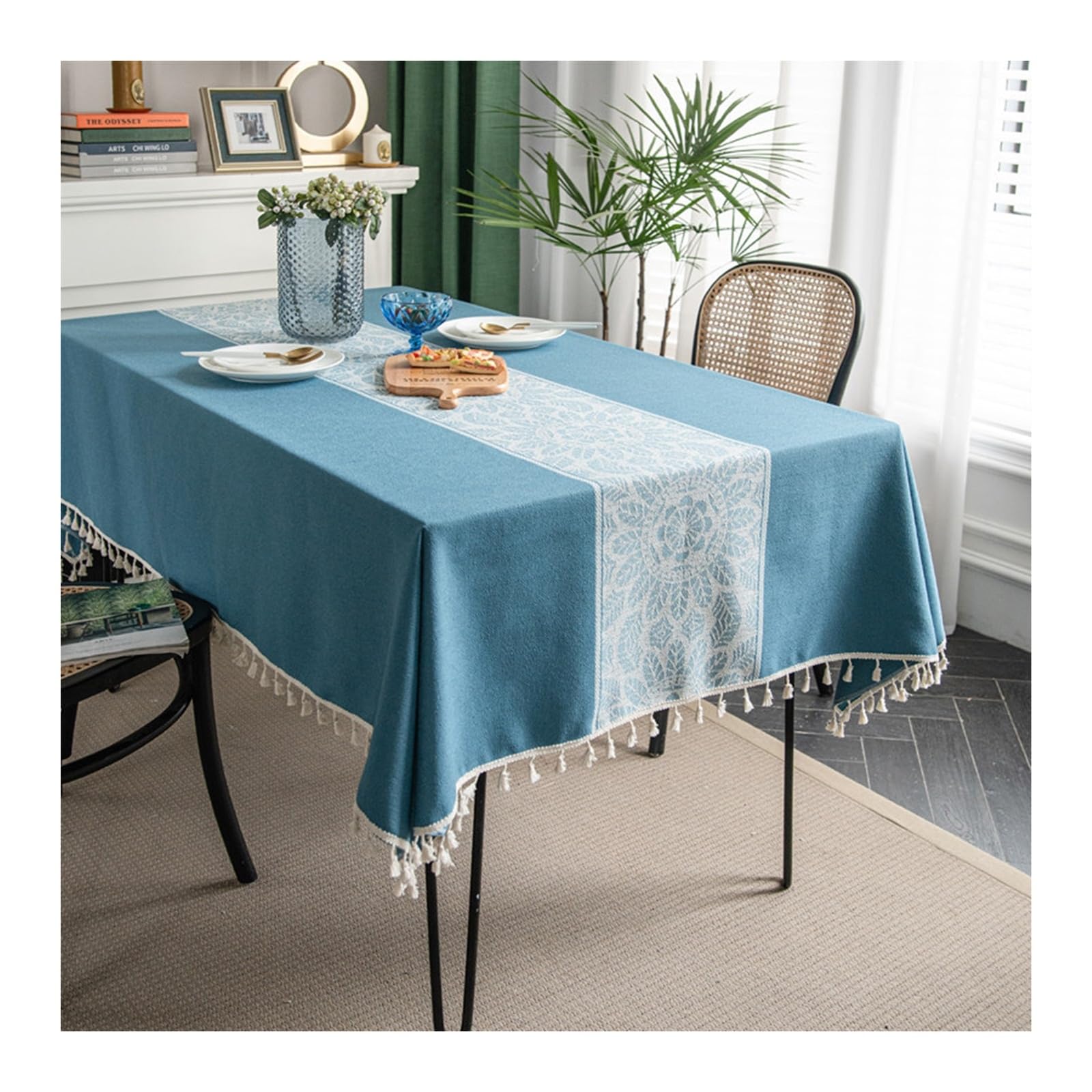 Nappe anti-tache jacquard bleu 140x160cm : la protection lavable et élégante pour votre table