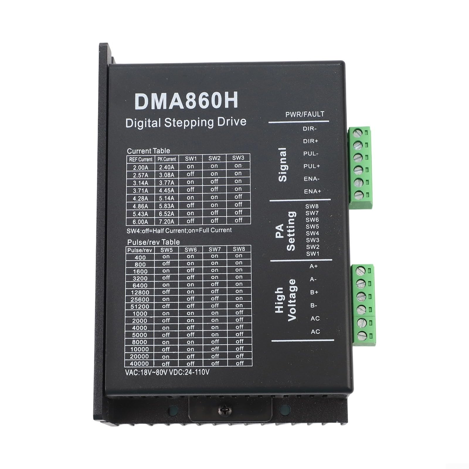 Motor paso a paso controlador DMA860H 7.2A con frecuencia de pulso de 200 KHz para ejes de rotación