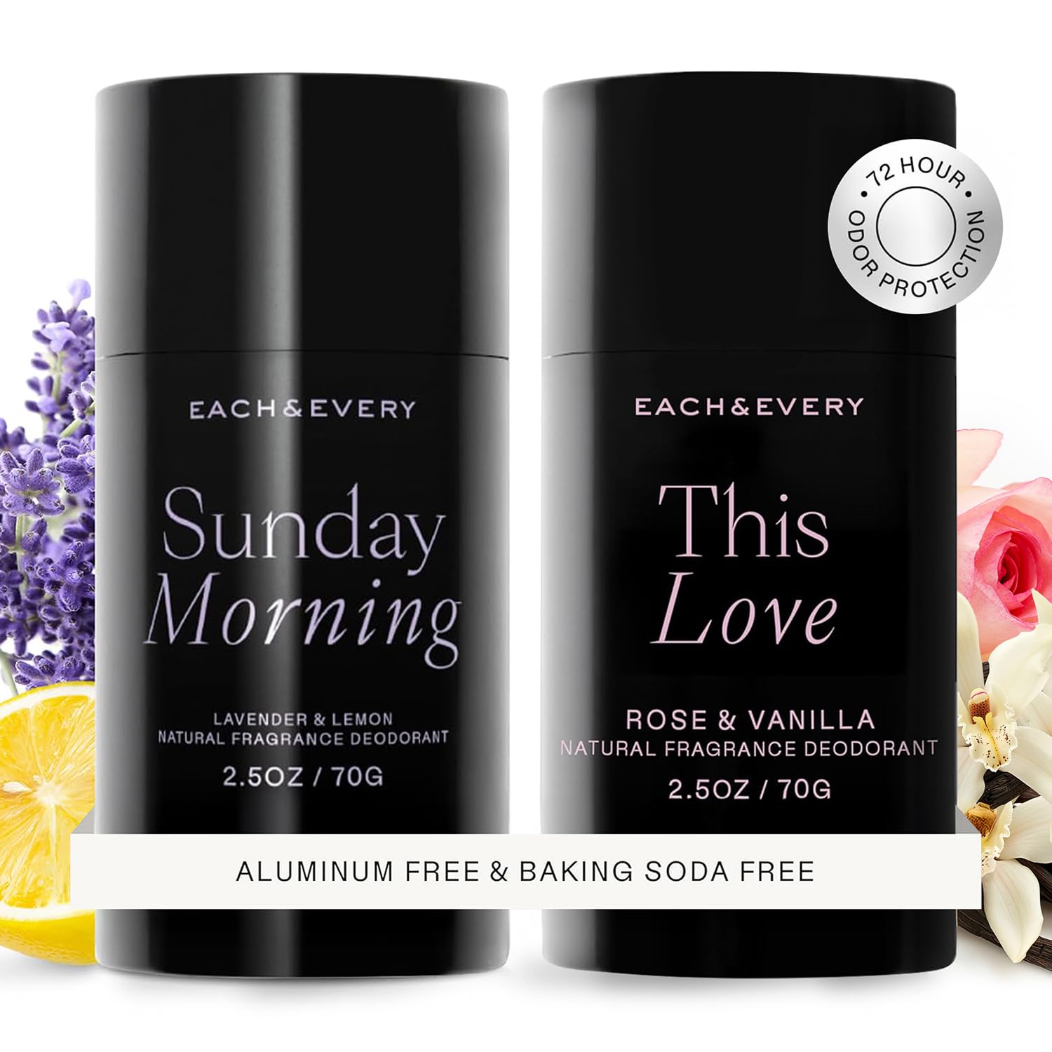 Each & Every Aluminum-Free Deodorant Bundle – Lavender & Lemon (2.5oz) + Rose & Vanilla (2.5oz)