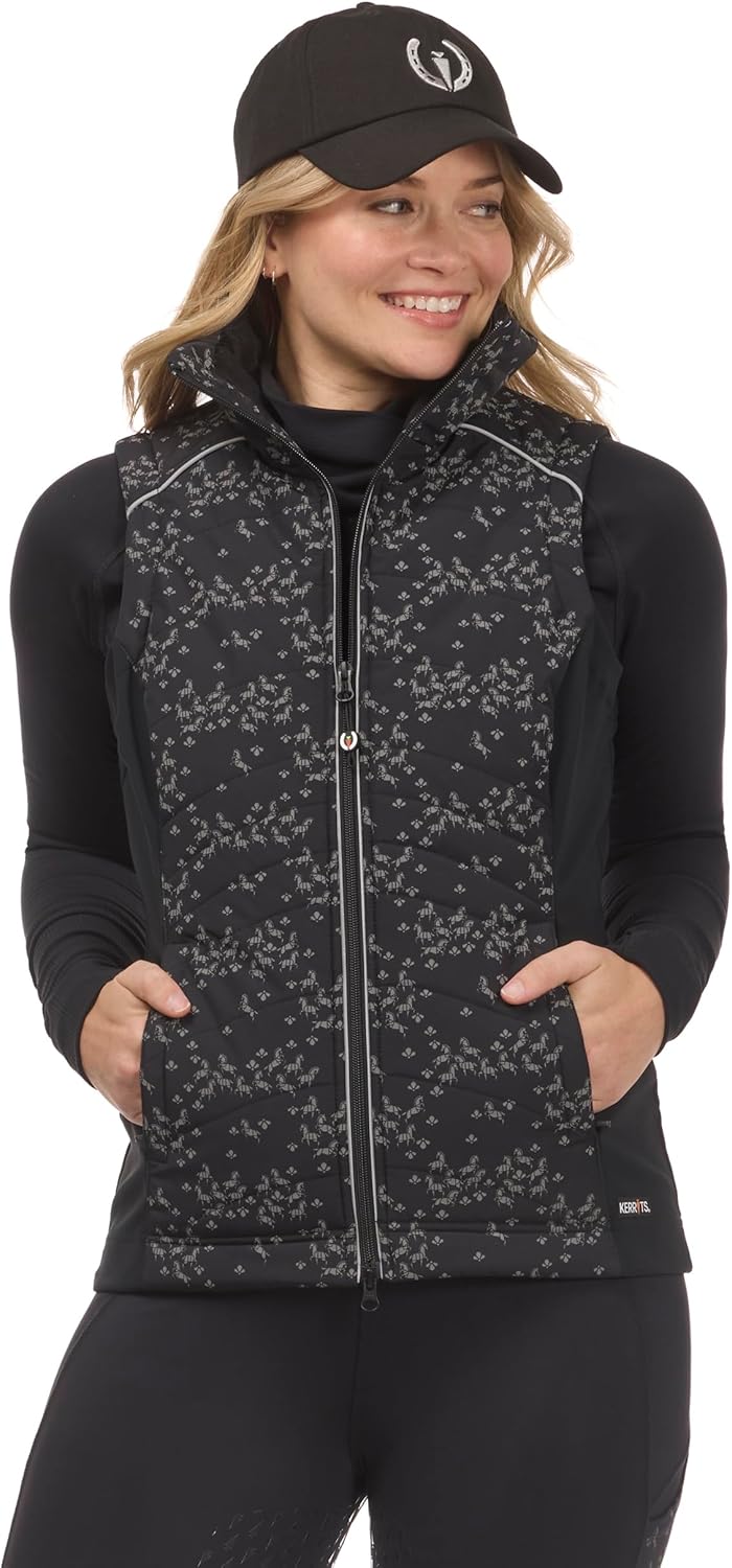 Kerrits Women's Horse Reflection Quilted Equestrian Vest — Midweight, Reflective Vest For Night Riding, Stay Visible & Warm