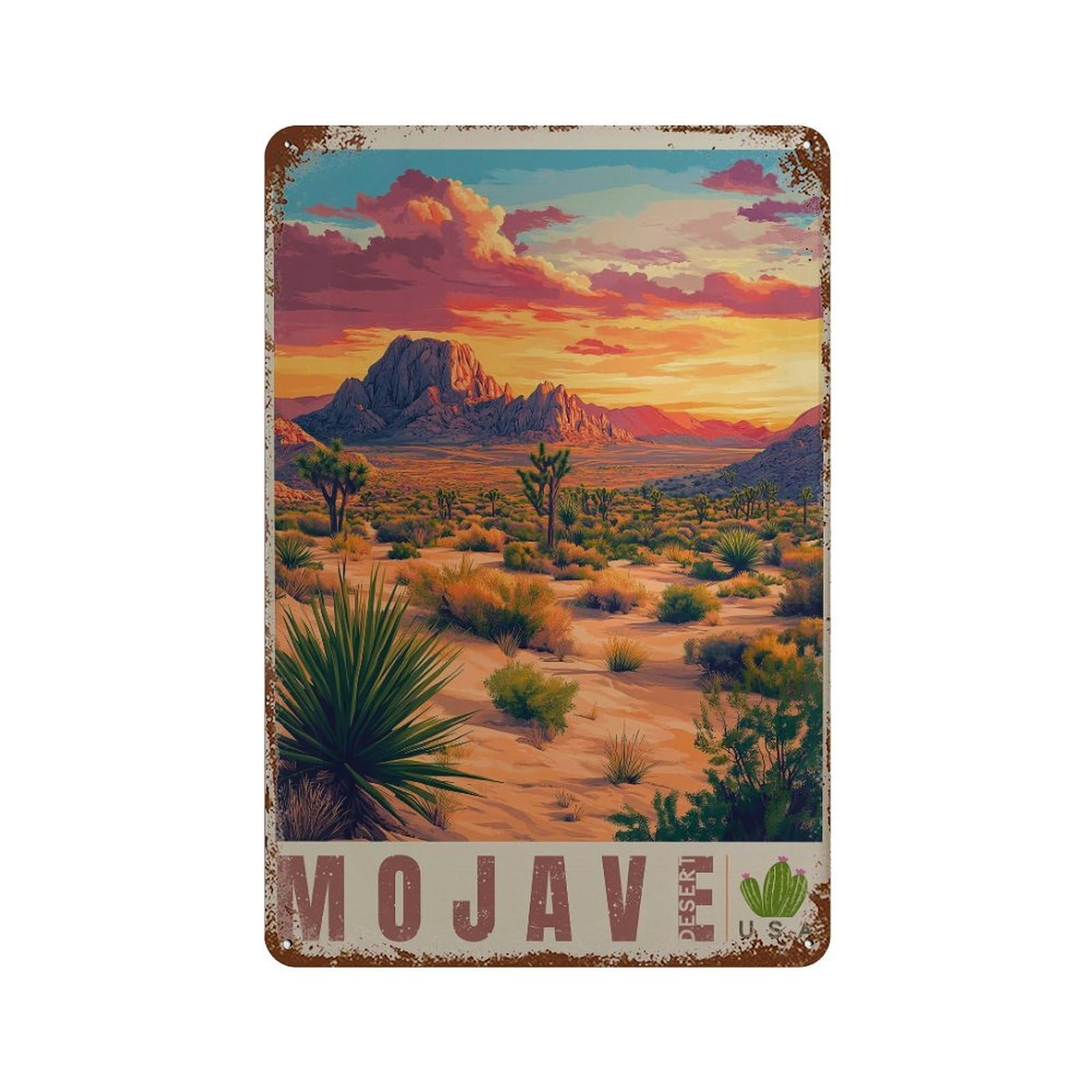 xiaoxiaoshen Mojave Desert USA Travel Southwest Landscape Joshua Tree Sunset Decor Wall Decor Art Metal Tin Poster Modern Home Decor Art Home Bar Shop Decorations Vintage Sign 30x20cm