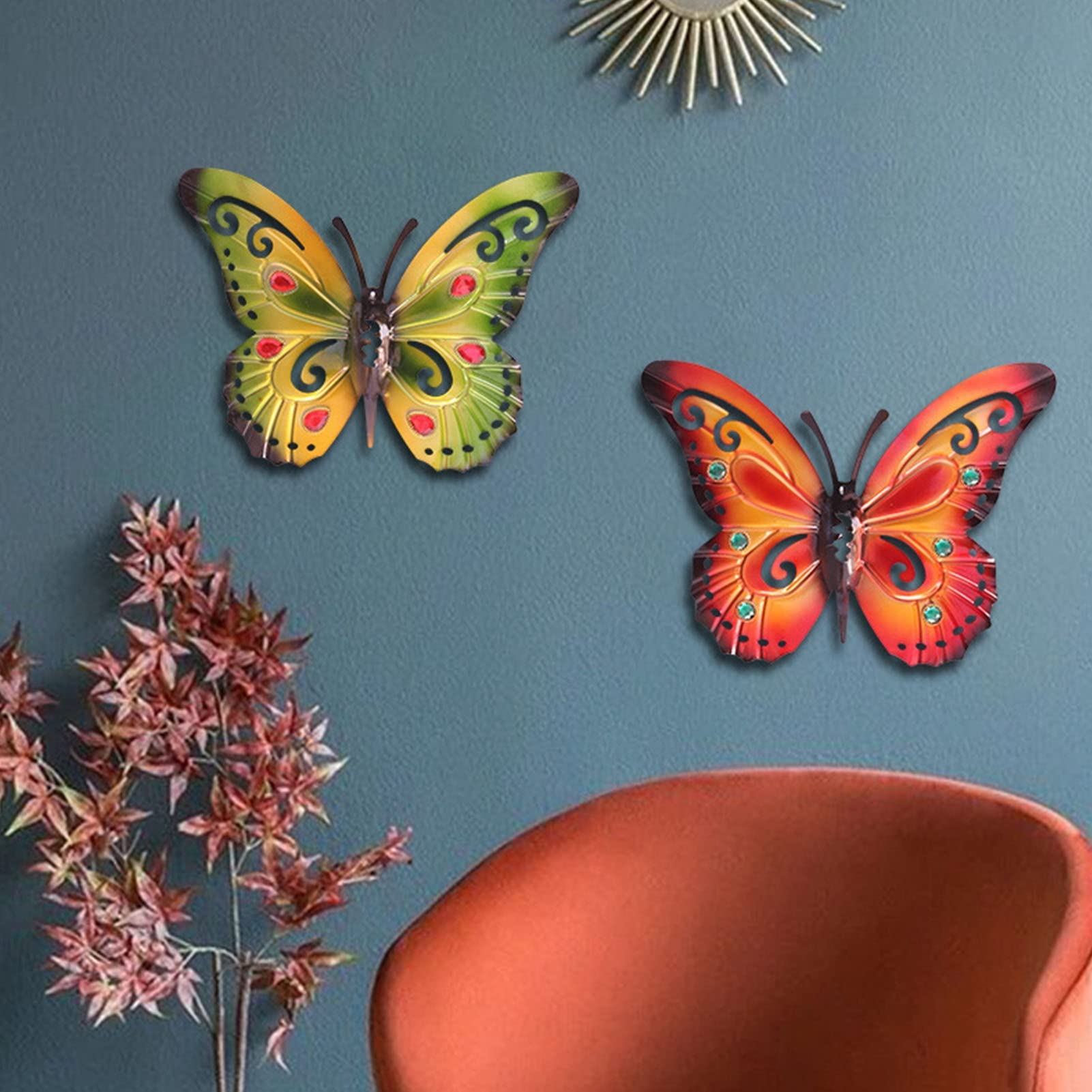 Statua ogrodowa do wnętrz ogród metalowy motyl grafika ścienna dekoracja i statua na zewnątrz dekoracja salon dekoracje ogrodowe do dekoracji trawnika na zewnątrz (kolor: B)