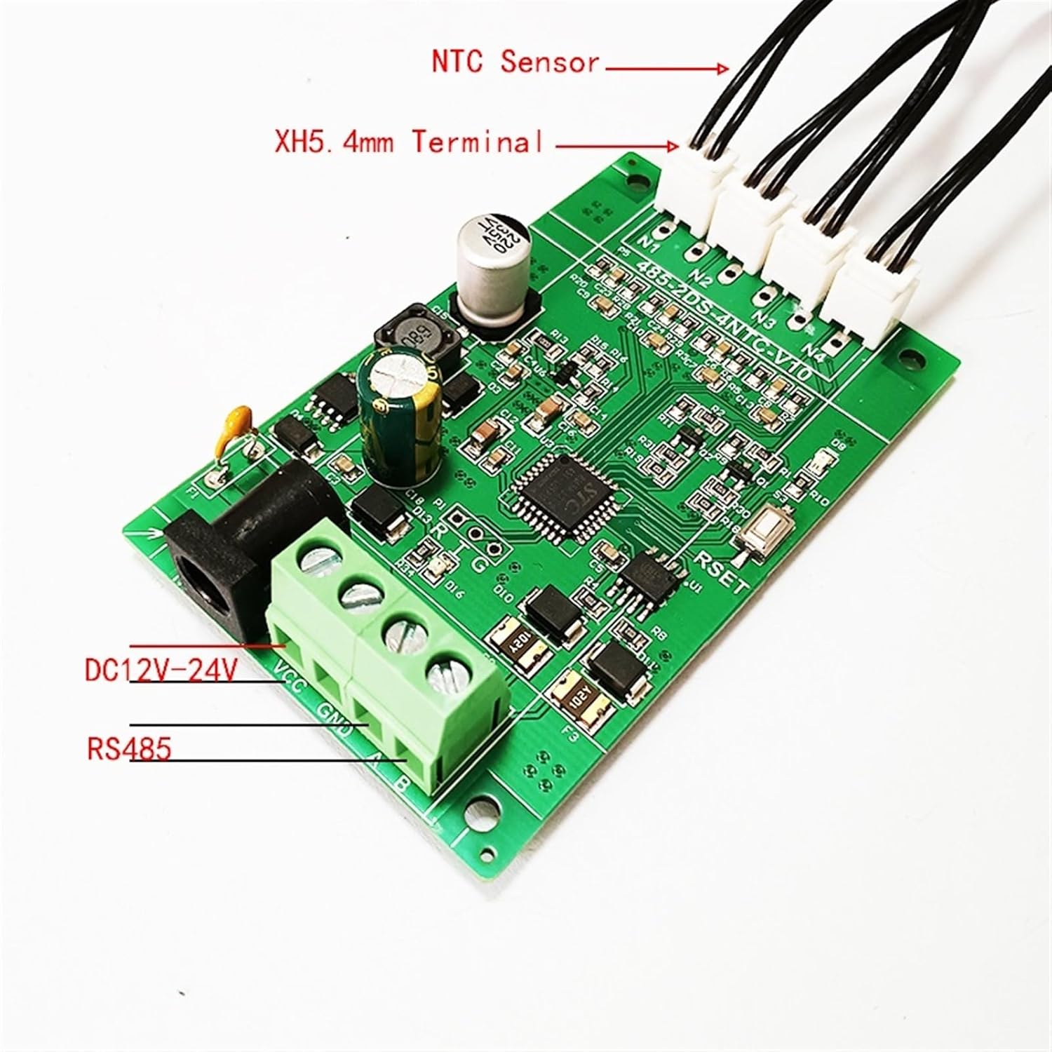 Internal view of CEMELI temperature transmitter with NTC sensors connected