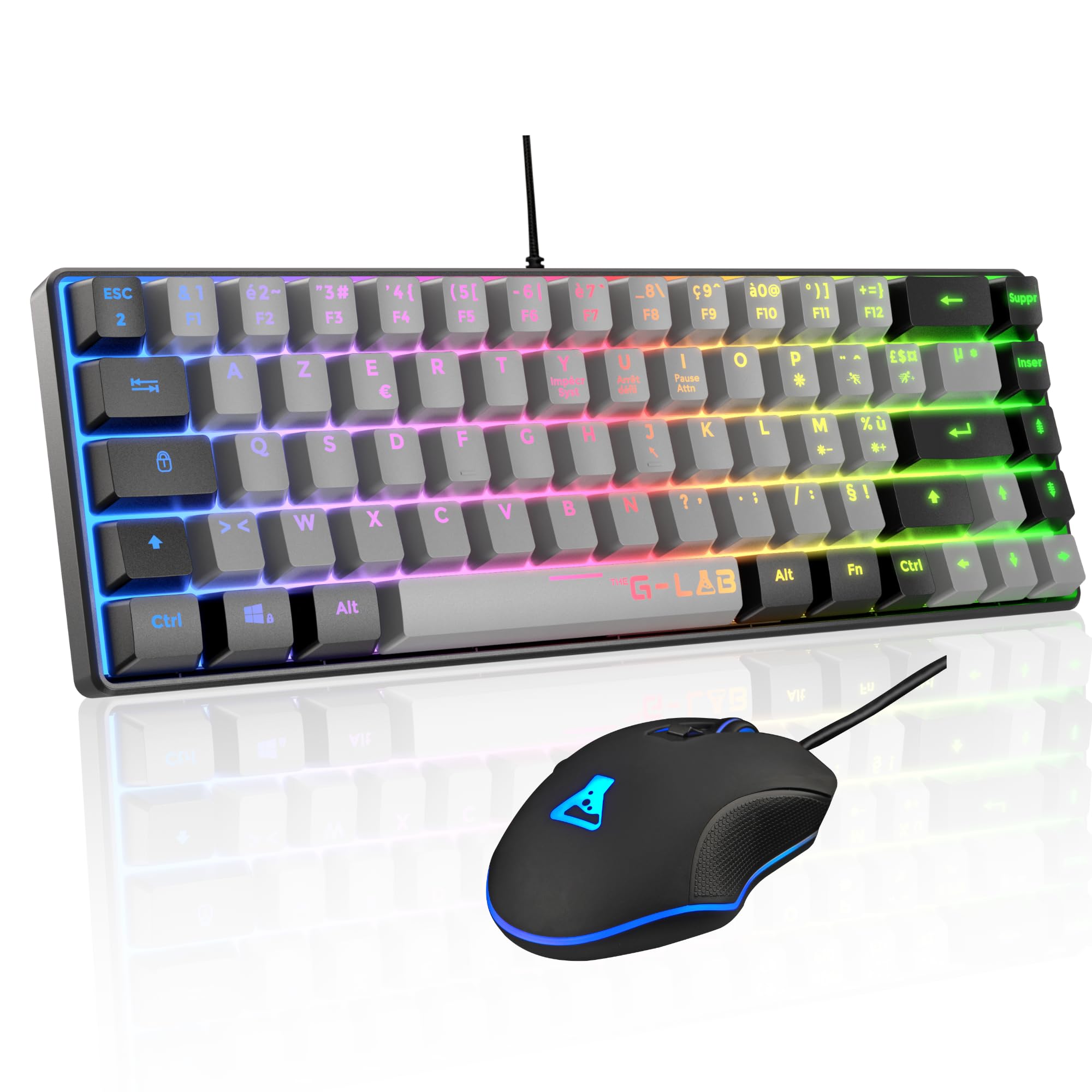The G-Lab - Combo Hydrogen - Teclado y Raton Gaming, Teclado Gaming 65% con Cable, QWERTY, Formato Compacto + Ratón RGB, 6 Botones, 7200 dpi - Compatible con PC/PS4/PS5/XBOX