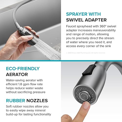 Miniatura 38 de KRAUS Coda KPF-1617BB - Grifo de cocina extraíble de una sola manija estilo comercial de latón cepillado sin manchas Cobrizo cepillado,Acero