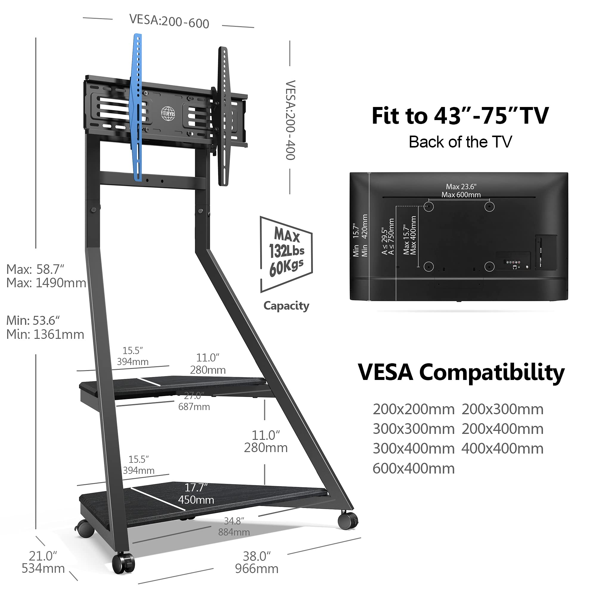 Buy FITUEYES Design Floor TV Stand for 4375 Inch TVs Artistic Eiffel Series Cantilever Modern