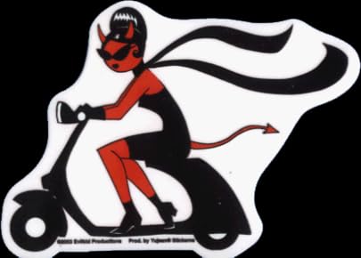 Evilkid - Devil Girl in Black on Scooter - Sticker / Decal
