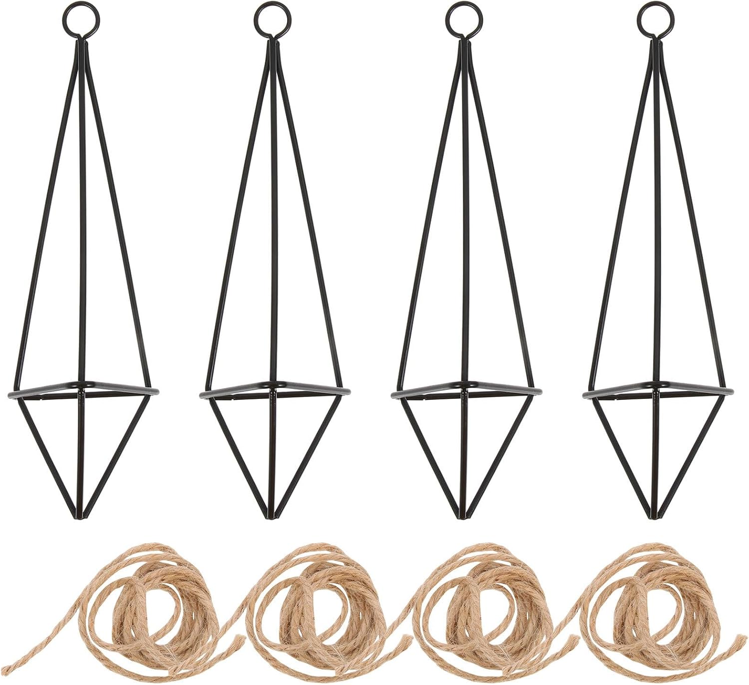 UPKOCH Geometric Air Plant Hangers 8 Pcs Black Metal Hanging Holders with Jute Rope for Small Air Plants Indoor Garden Wall Decor
