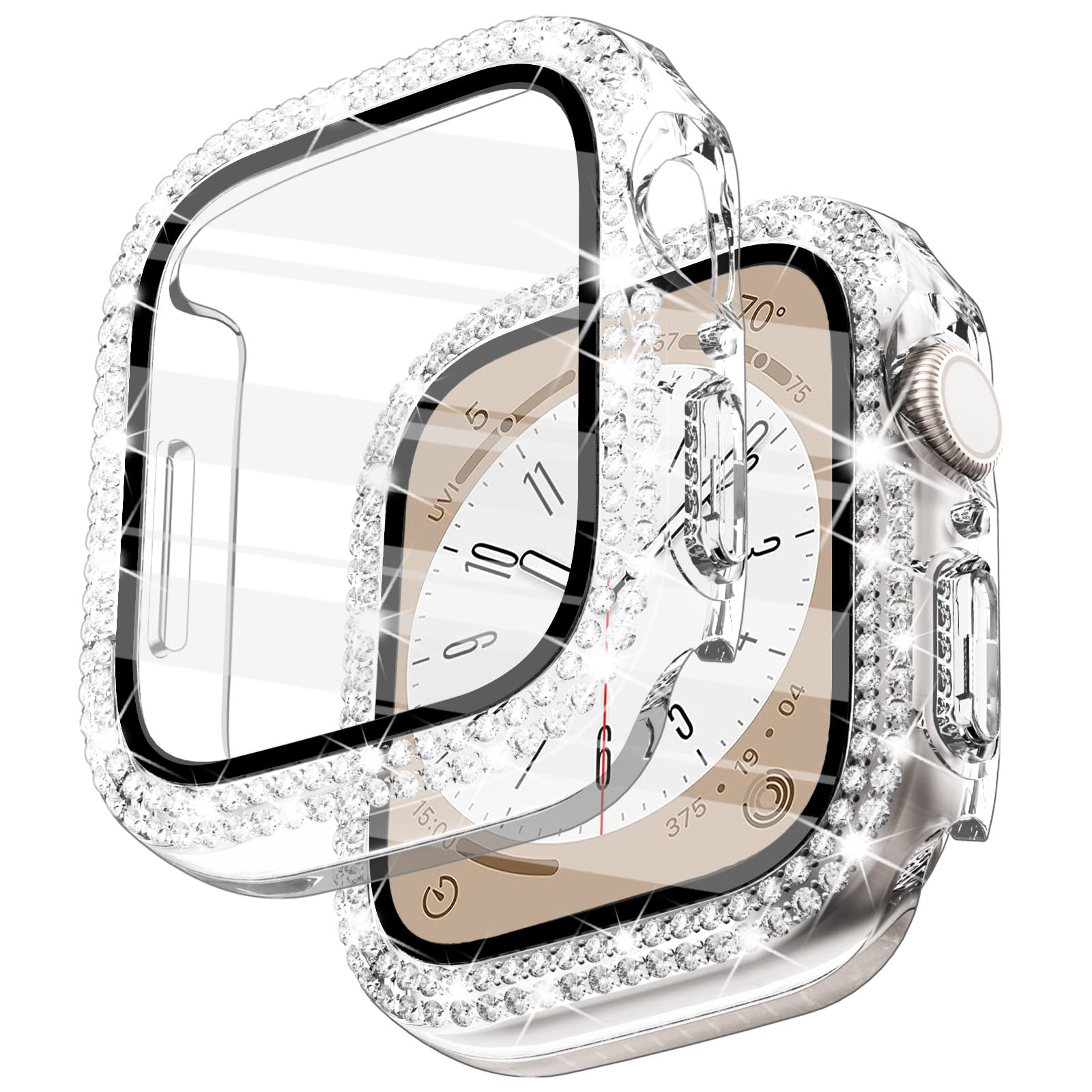 WINGLE Compatible with Apple Watch Screen Protector 44mm SE 3 2 1/ Series 6 5 4, Women Shiny Diamond Cover with Tempered Glass Screen Protector for Apple Watch Case 44mm,Clear — view 27