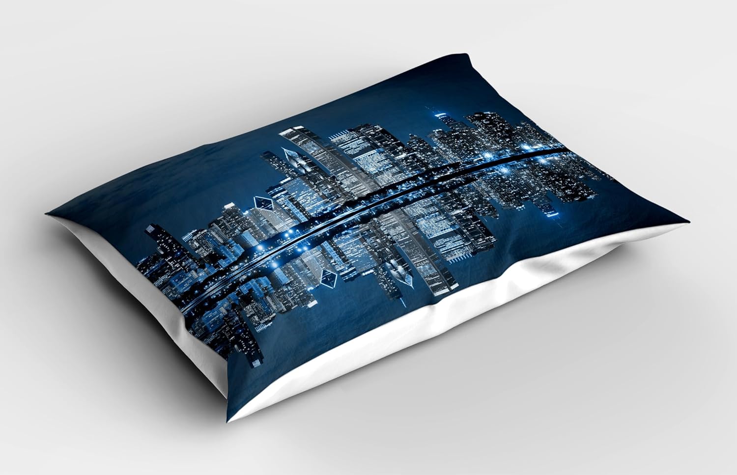 Ambesonne Chicago Skyline Pillow Sham Set of 2, Sleeping City Dramatic Urban Resting Popular American Lake Picture, Quality Microfiber Bedding Item for All Seasons, 26" x 20", Night Blue Grey