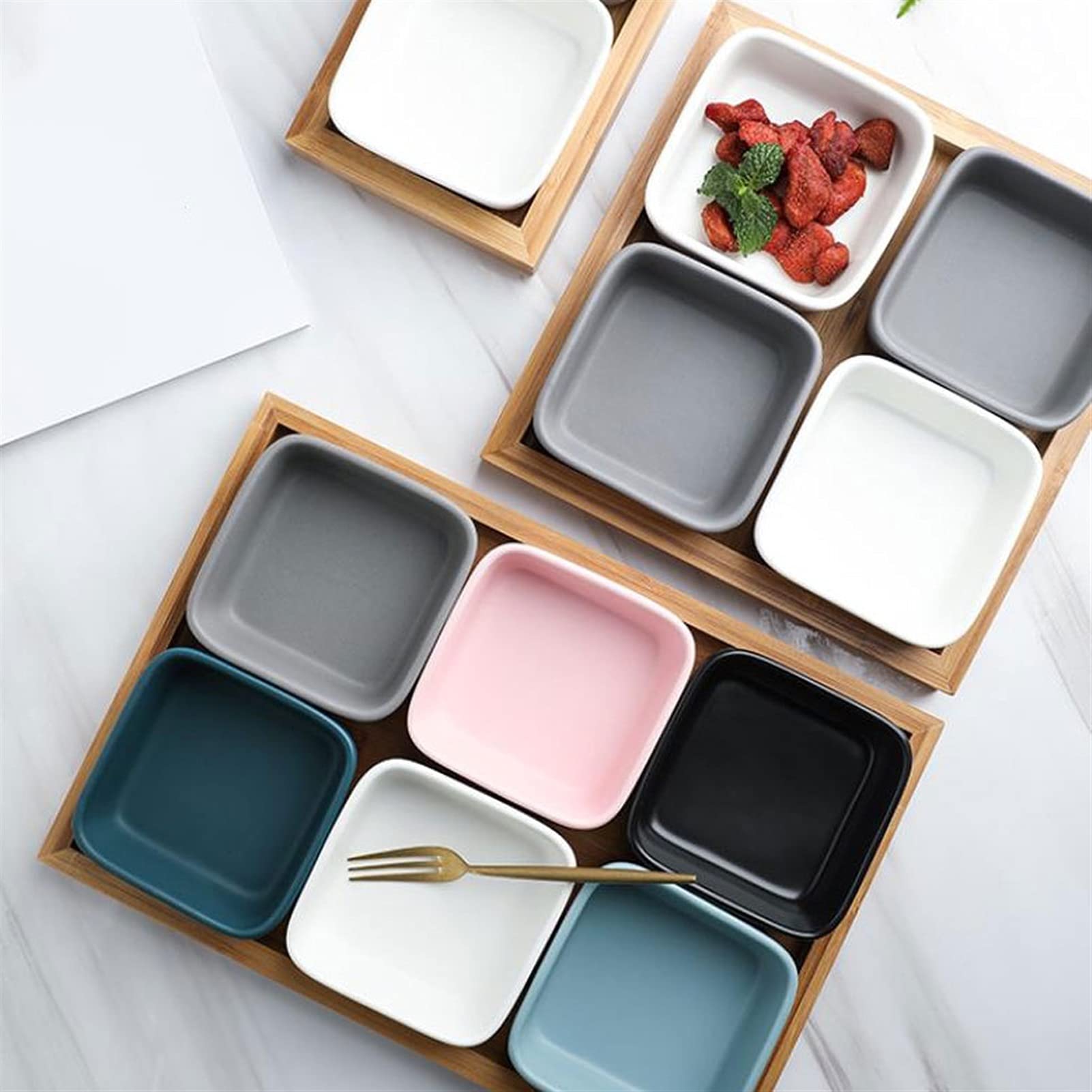 Keramik-Soßenschale, unterteilte Dip-Schalen mit Tablett, Gewürzschale für Snacks, Nüsse, Trockenfrüchte, Teller, Sushi, Essig