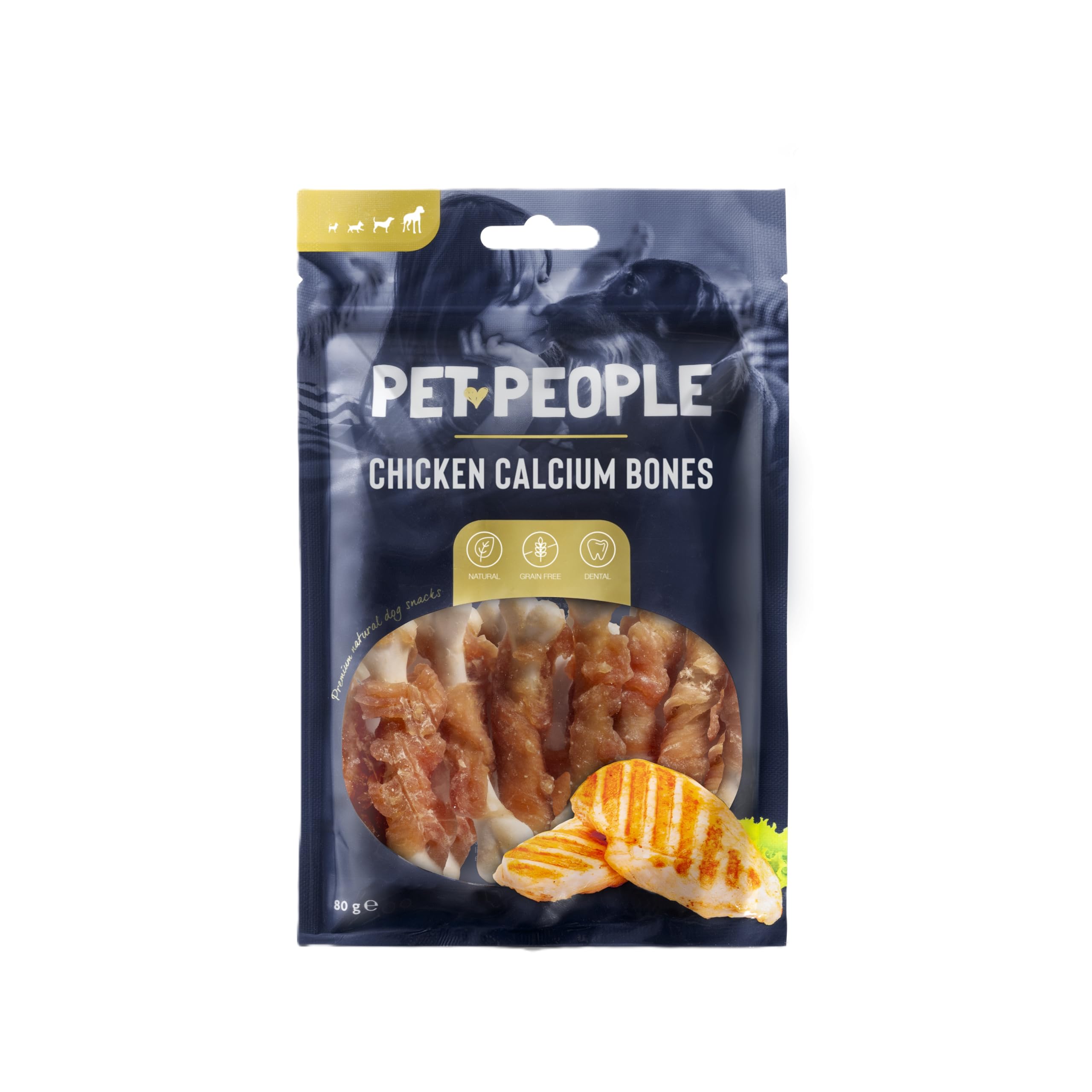 Pet People Chicken Calcium Bones 80g, Natural, Grain Free, High Protein, Dental Care, Dog Snacks - 8pc, 80g (1 Bag)