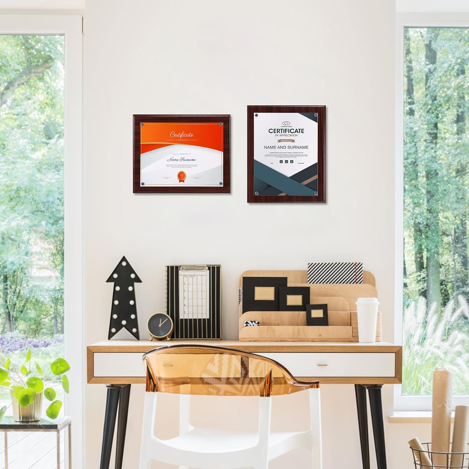 PETAFLOP Wooden 8.5x11 Picture Frame, Brown Certificate Award Document Plaque Wall Mounted Display, Single