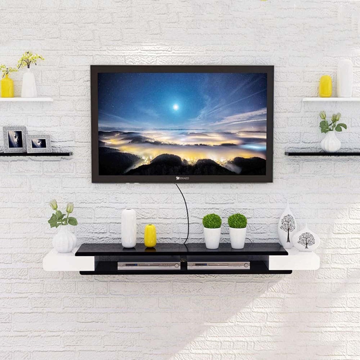 フローティングシェルフ壁掛けtvキャビネット壁背景収納ラックdvdセットトップボックス衛星tvボックスケーブルボックス収納ラックコンポーネント用2層 D 90cm メール便無料