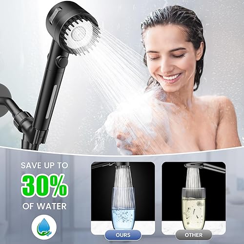 Miniatura 8 de Cabezal de ducha filtrado con mano, cabezal de ducha de alta presión de 5 pulverizaciones con filtros para agua dura, interruptor de