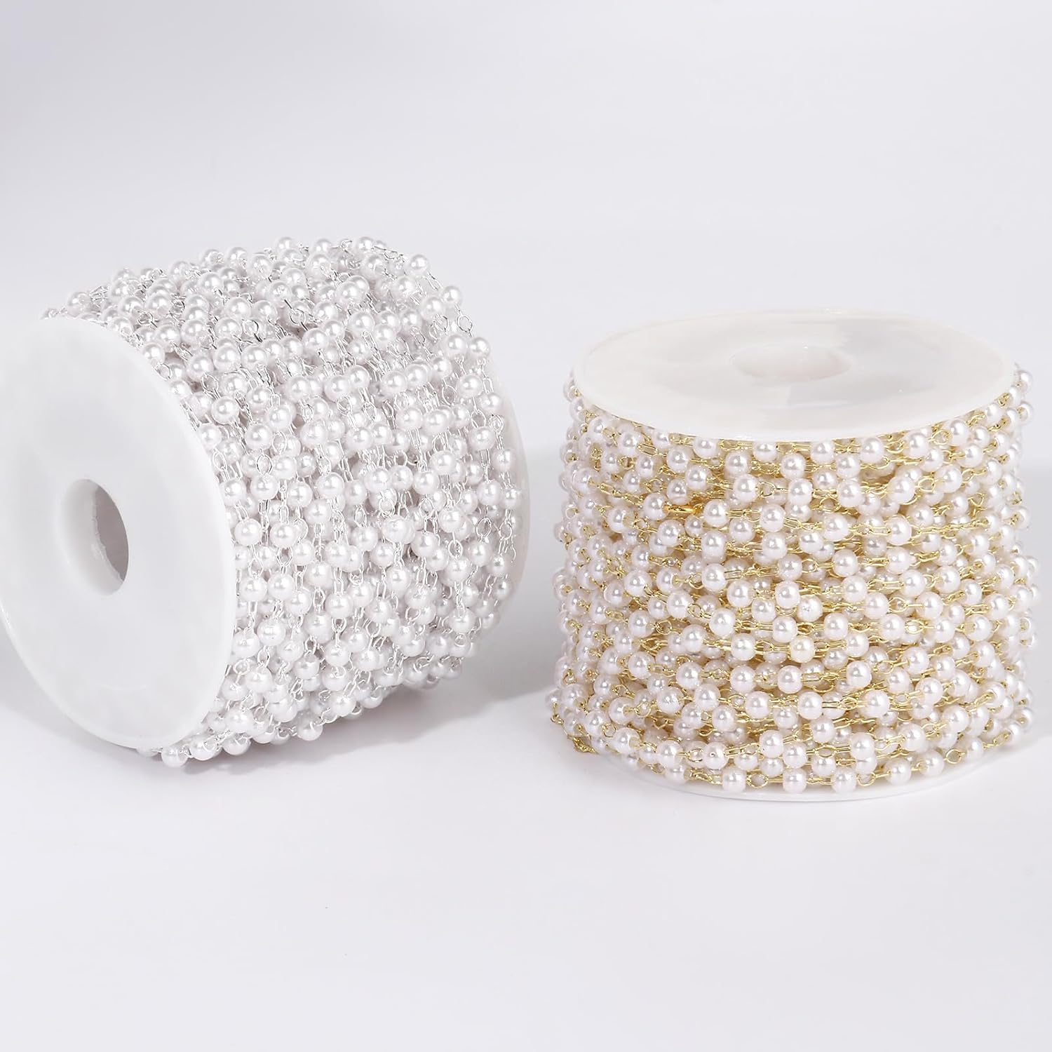 33 Feet Gold Pearl Beads Chains Roll, 3mm Faux Pearls Beaded Gold Plated Brass Cable Link Chain Spool Bulk for Jewelry Making DIY Craft - Image 7