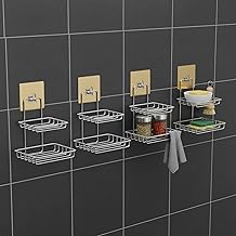 Double Layer Soap Holder for Bathroom Stickable | Soap Stand for Bathroom Stainless Steel | Wall Mounted Self Adhesive Soap Dish | Soap Rack for Bathroom Kitchen Silver (Set of 3)