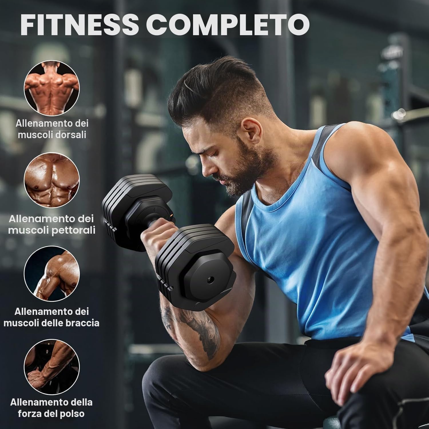 Dripex Manubrio Regolabile 11/24,5 kg 5/10 Livelli con Basi Fitness Casa