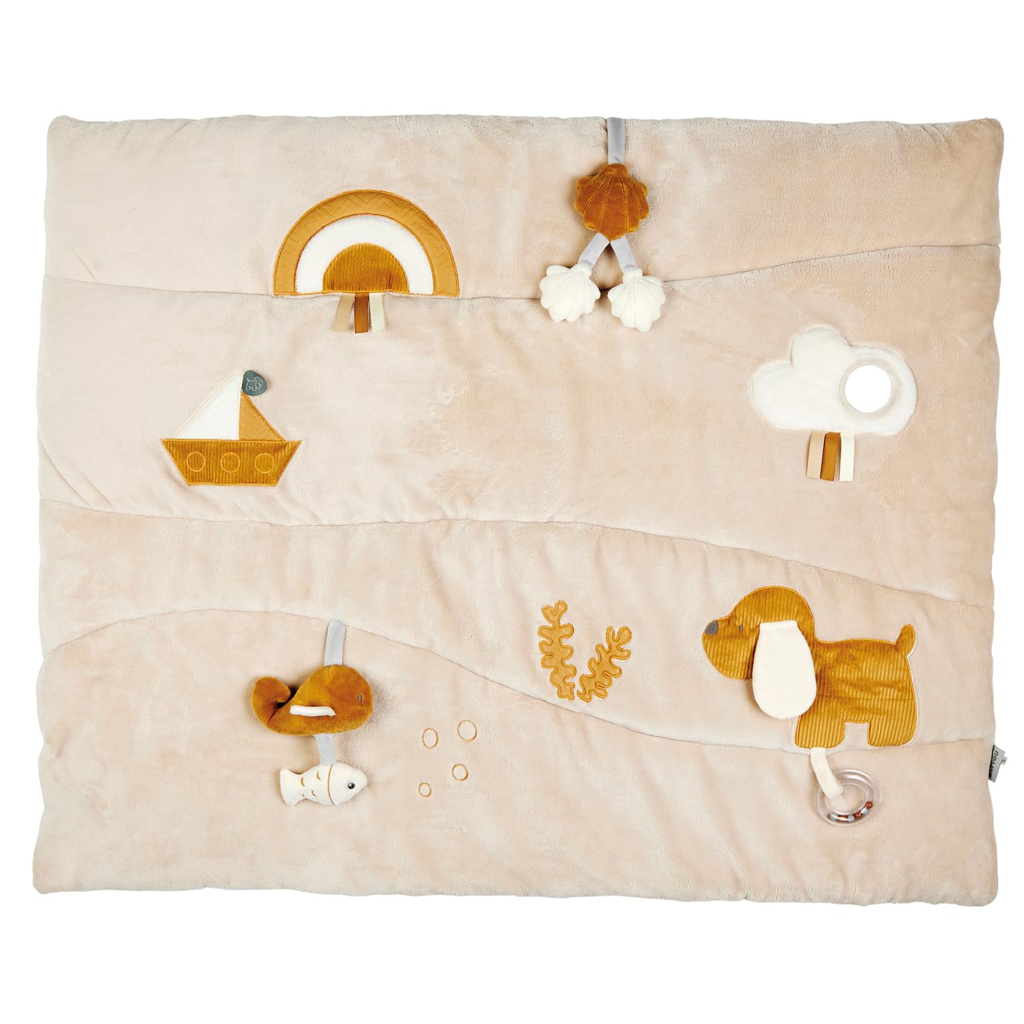 Nattou Tapis d'éveil, Chien Charlie, 15 activités telles Hochet, Couineur, Papier froissé et bien d'autres, env. 80 x 100 cm, Végétalien, Polyester, Marron
