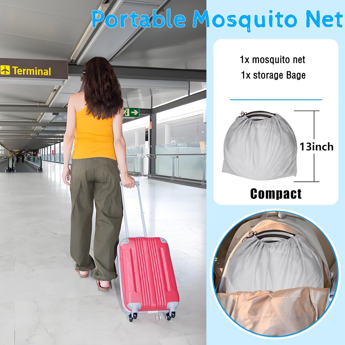 Akiky Moustiquaire pop-up pour lit, tente pliable pour lit d'adulte, lit de bébé, camping, voyage (gris)