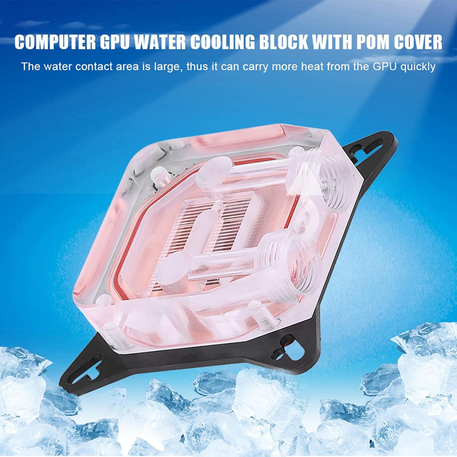 Computer GPU Water Cooling Block, Copper Base with POM Cover and Large Water Contact Area, for PC Cooling System with G1/4 Thread and 12.9mm Connector