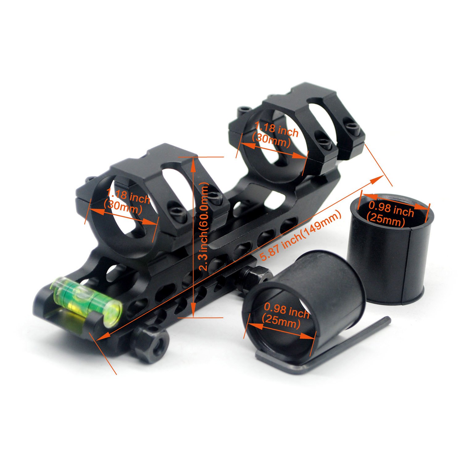 TRIROCK Scope Mounting Rings with Bubble Level, Dual Mount Adapter Ring 30mm / 25.4mm (1 Inch) for 20mm Picatinny Weaver Rail