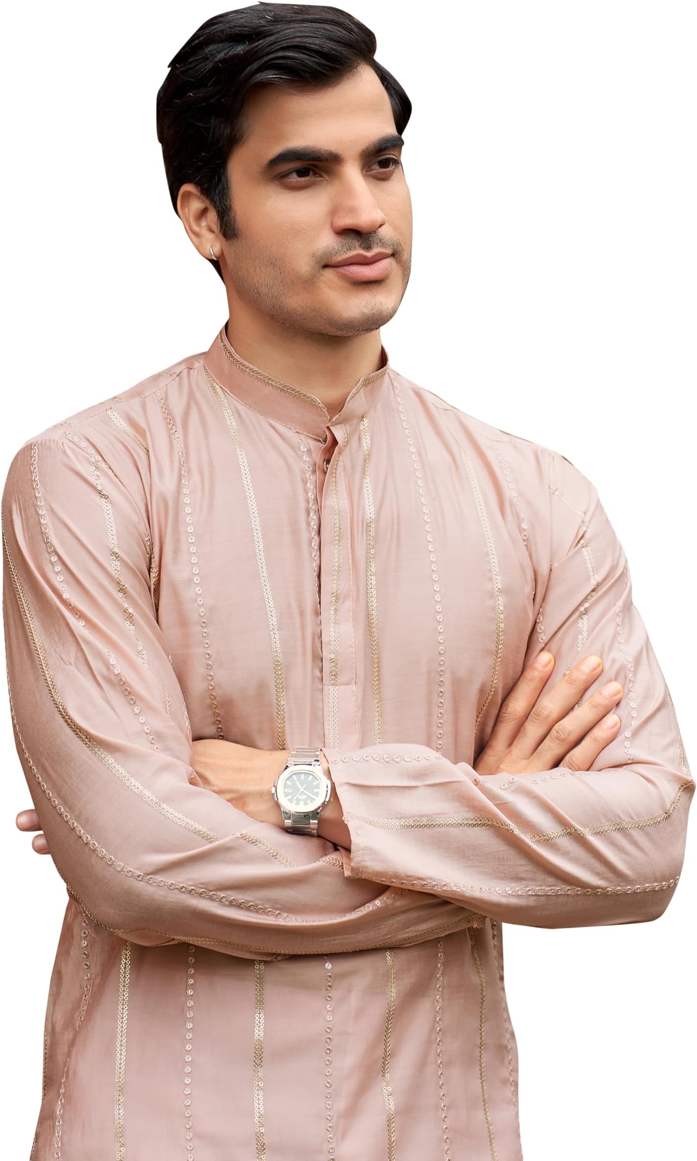 Men’s Silk Blend Kurta Set with Vertical Sequin Embroidery – Perfect for Weddings & Celebrations Regular Fit Kurta Pajama – Casual & Festive Ethnic Wear
