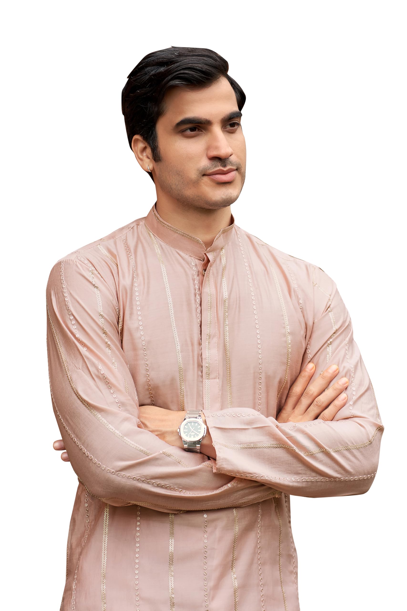 Men’s Silk Blend Kurta Set with Vertical Sequin Embroidery – Perfect for Weddings & Celebrations Regular Fit Kurta Pajama – Casual & Festive Ethnic Wear-image-36