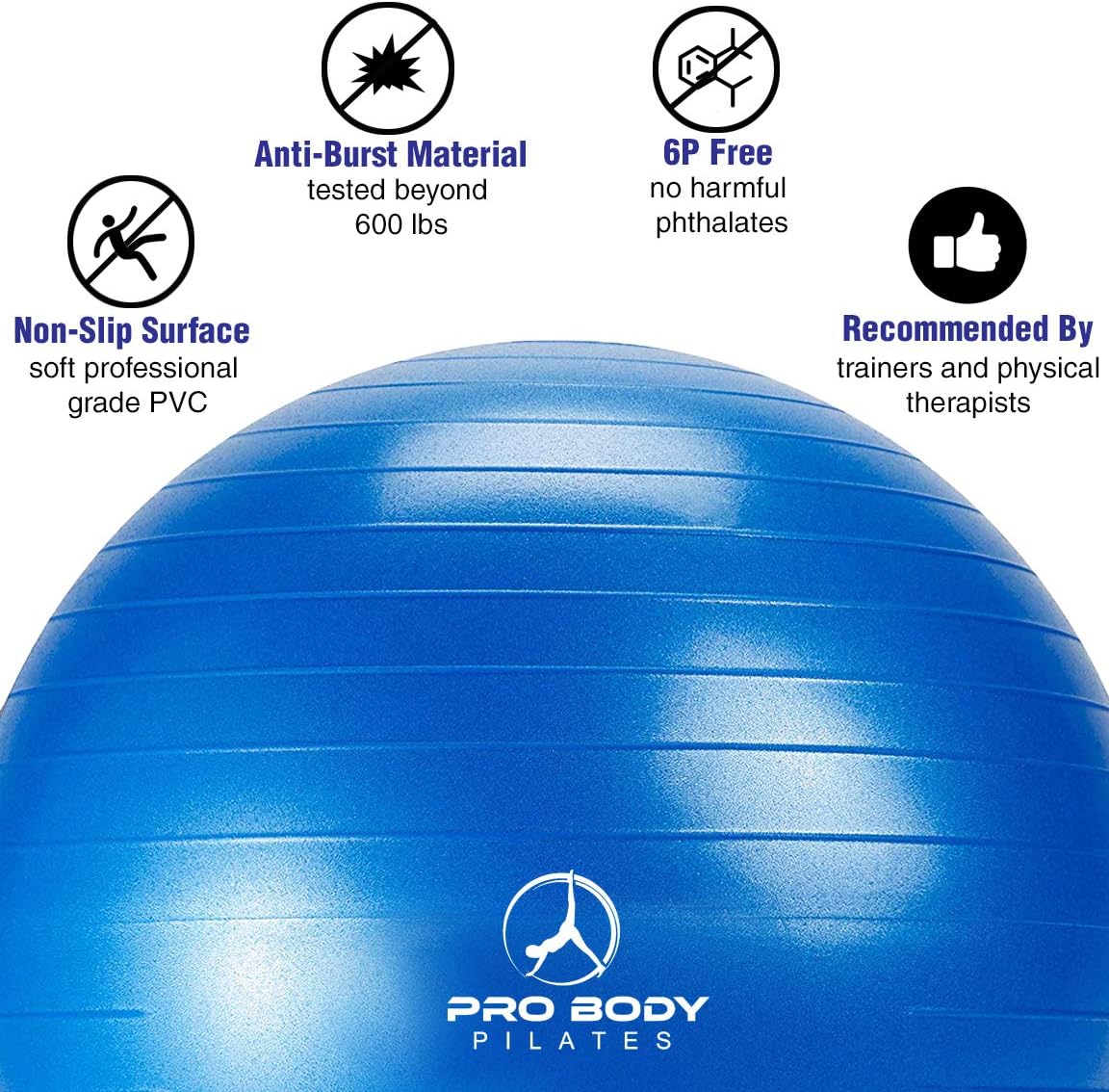 ProBody Pilates Ball Exercise Ball Yoga Ball, Multiple Sizes Stability Ball Chair, Gym Grade Birthing Ball for Pregnancy, Fitness, Balance, and Physical Therapy : Sports & Outdoors