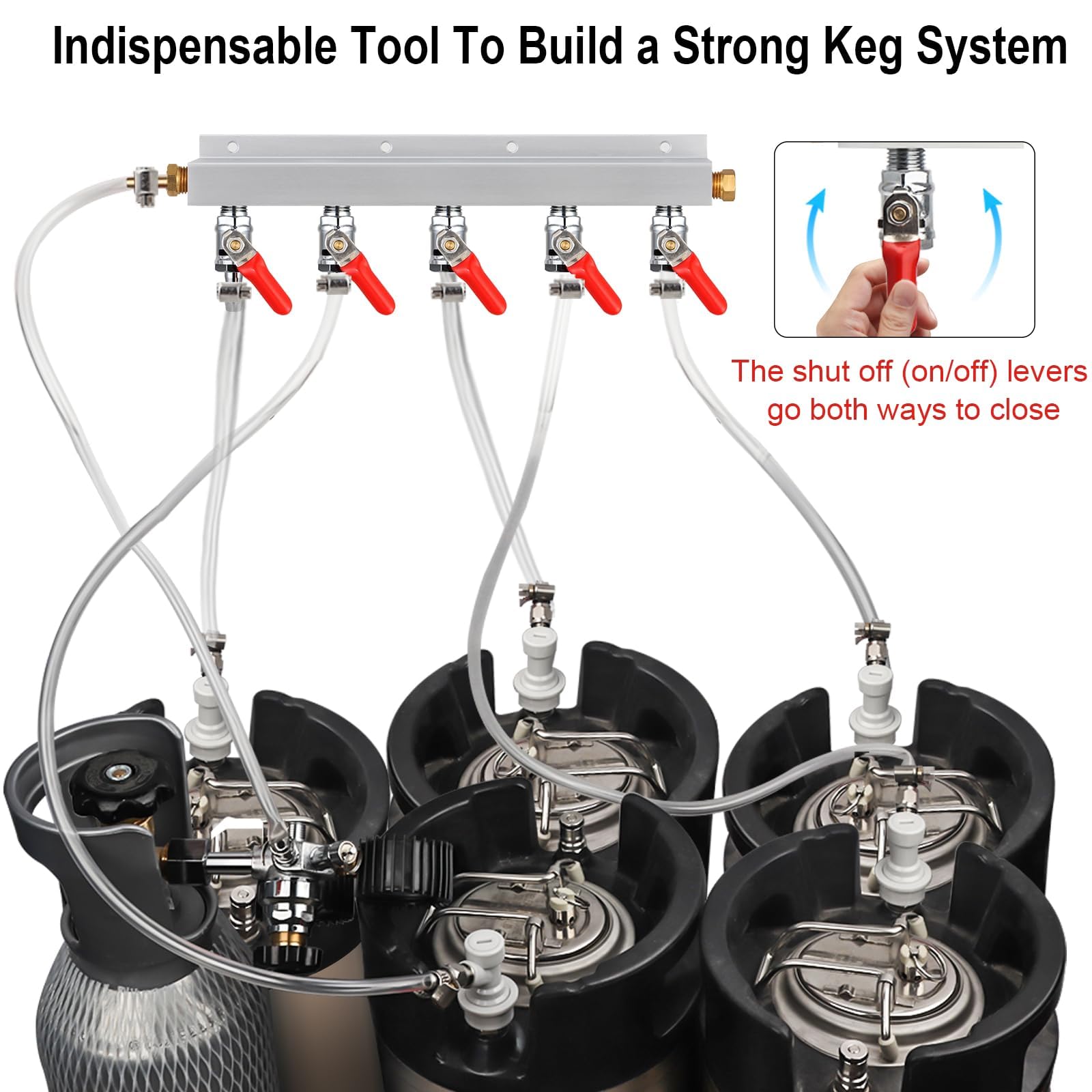 MRbrew Gasverteiler CO2 Gasverteiler, 5/16 Zoll Barb Fitting Bierkegerator Splitter, 5-Wege-Luftverteiler mit integrierten Rückschlagventilen & Schlauchschellen