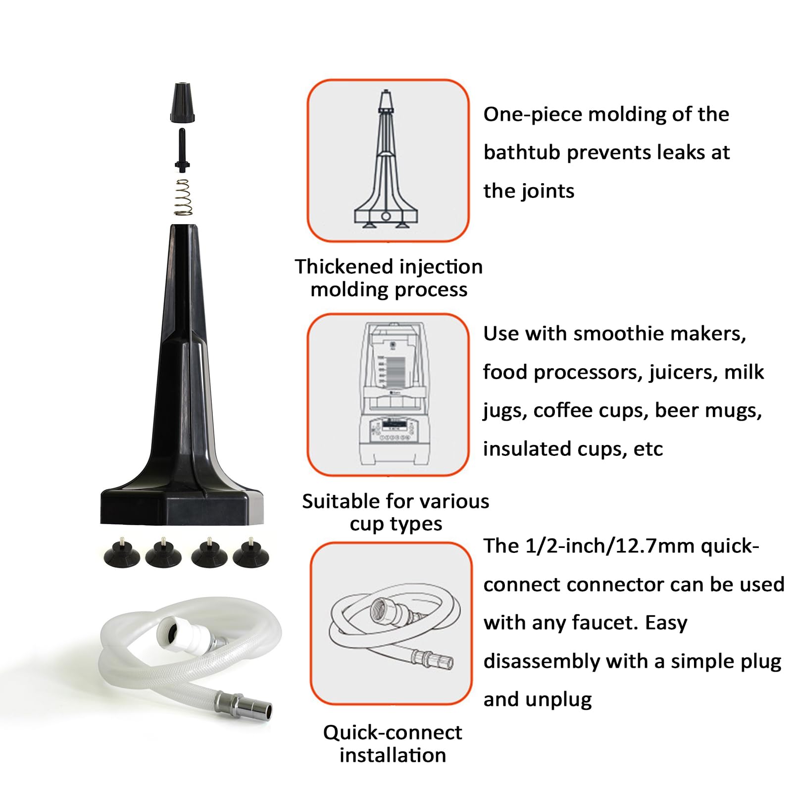 Enjuagadora de Jarra Profesional, enjuagadora de licuadora de Vidrio portátil de plástico de Cobre Comercial, Conector de conexión rápida de 1/2 "se Adapta, Accesorio de Lavadora a presión(B)