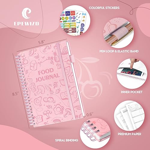 Miniatura 8 de EPEWIZD Diario de alimentos, diario de pérdida de peso para mujeres, diario grande de lácteos de alimentos para seguimiento de comidas, libro de