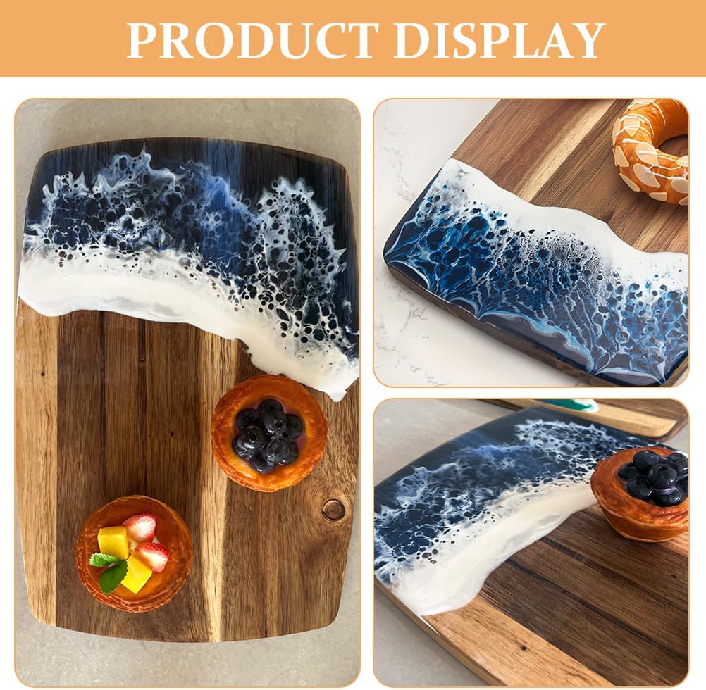 Unique Cutting Board, 14x10in Acacia Wood Epoxy Cutting Board, Cool Reversible Fruit Steak Pan for Kitchen Meal Prep, Serving Tray Versatile Cheese & Charcuterie Pan for Meat Vegetable