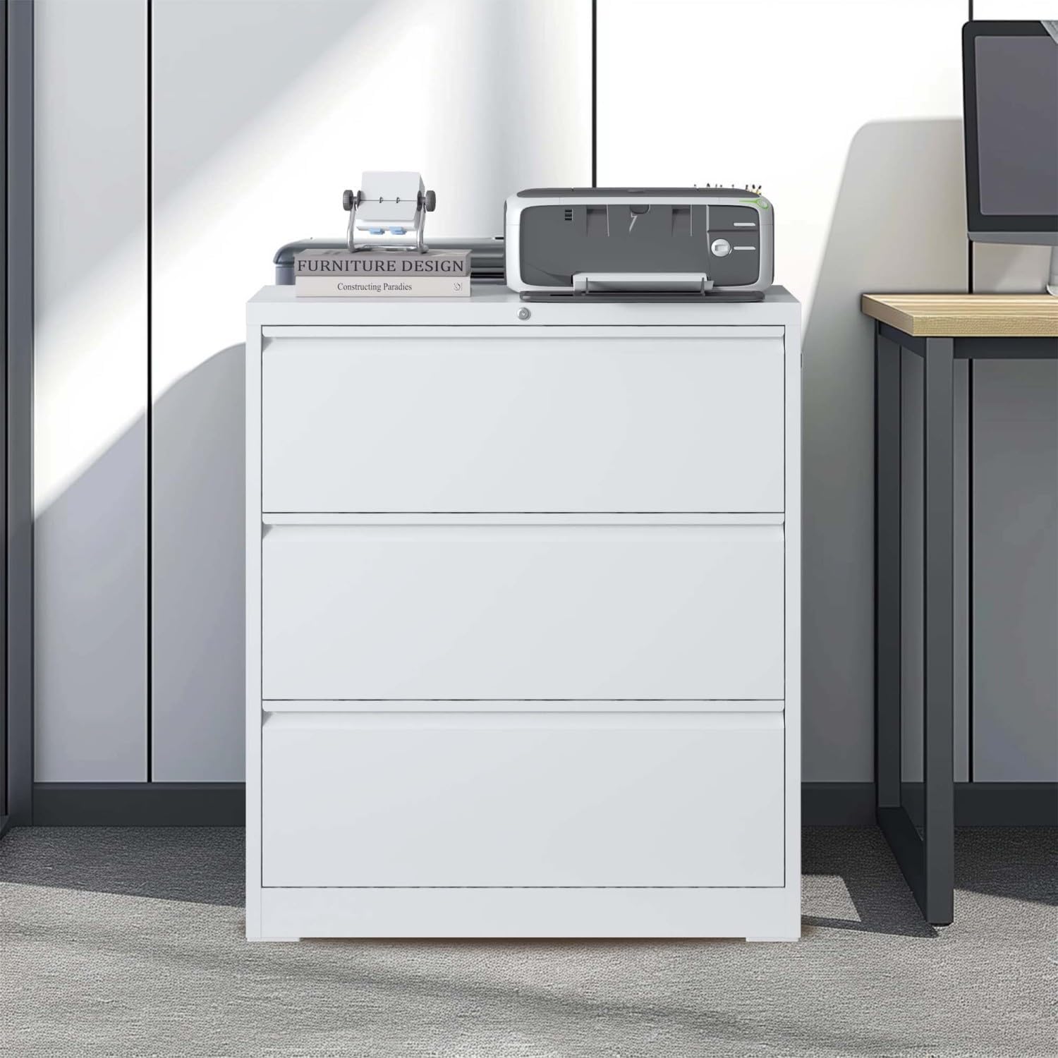3-Drawer Lockable Metal File Cabinet White High-Security Design Home Office Sleek and Functional