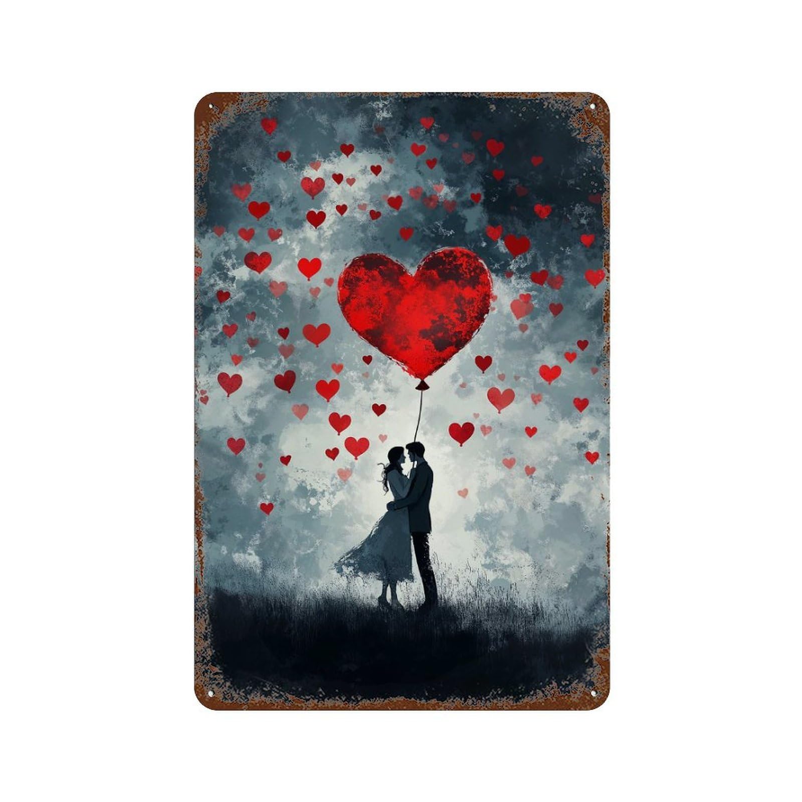 Couple with Heart Balloon Rusty Metal Tin Sign 11.8"x7.9", Vintage Wall Decor for Garage, Pub Or Kitchen