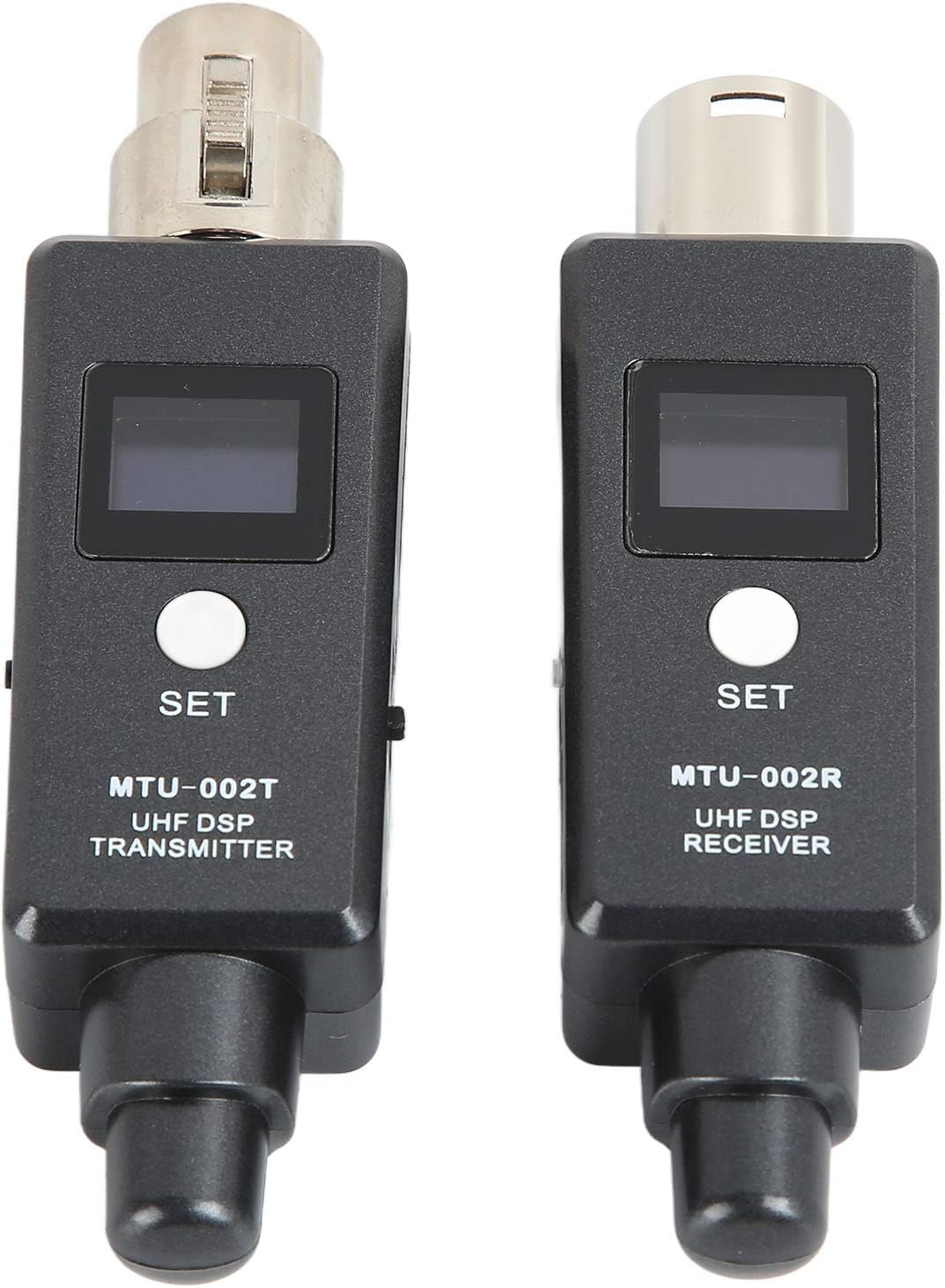 Close-up of Focket Wireless XLR Transmitter and Receiver front panels