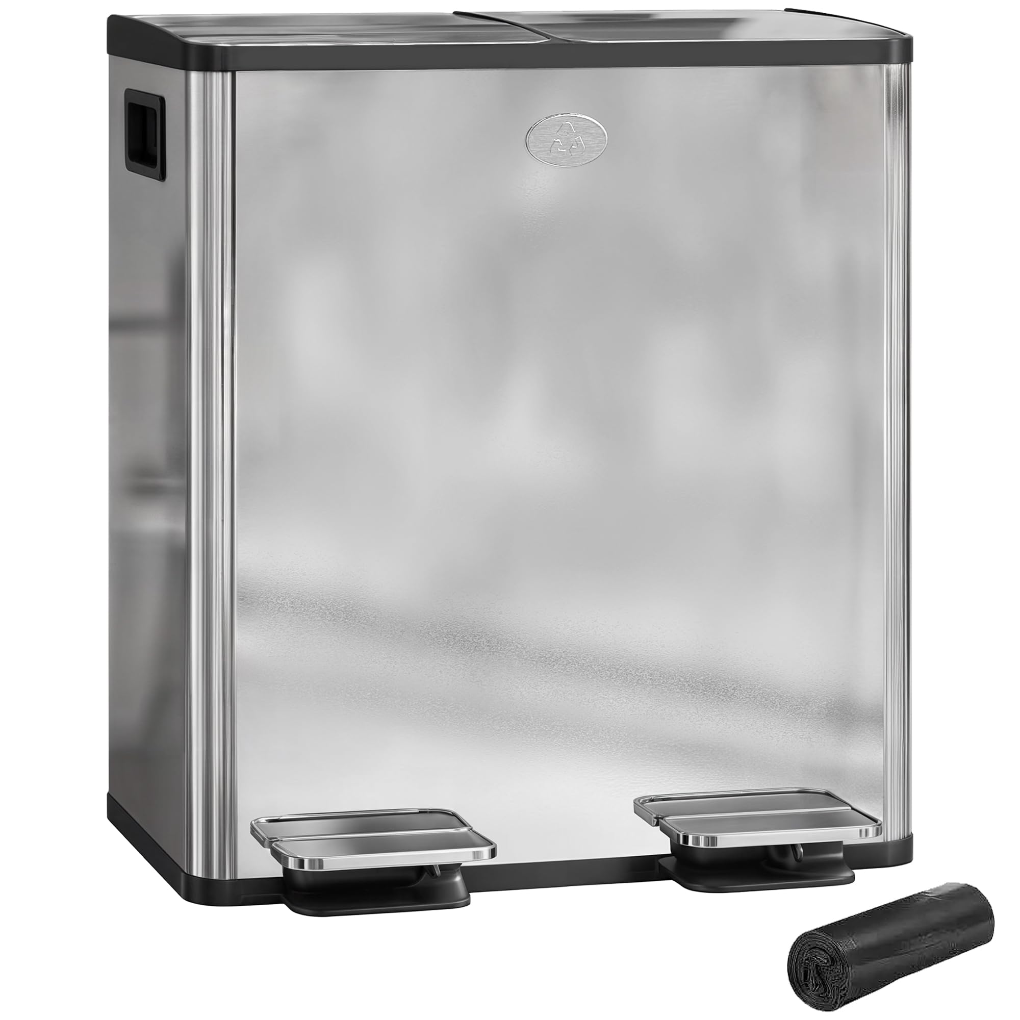 Homcom 2 X 20L Dual Kitchen Bin Pedal Bin For Recycling And WasteSilver Tone from B&Q