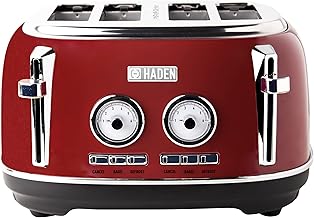 Haden Dorset 75040 Stainless Steel 1500W Retro Toaster 4 Slice Wide Slot w/Removable Crumb Tray and Settings, Red Toasters w/Adjustable Browning Control, Smart Toaster