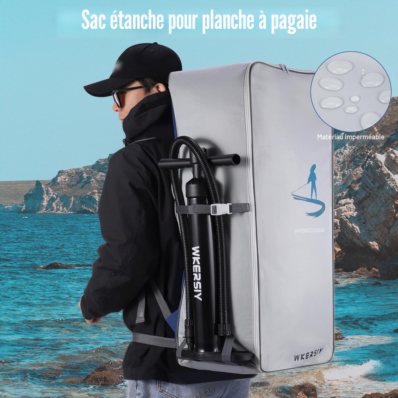 Kavolet Sac à dos de 105 L - Sac de voyage pour planche de surf imperméable, grande capacité, portable pour SUP et sports nautiques